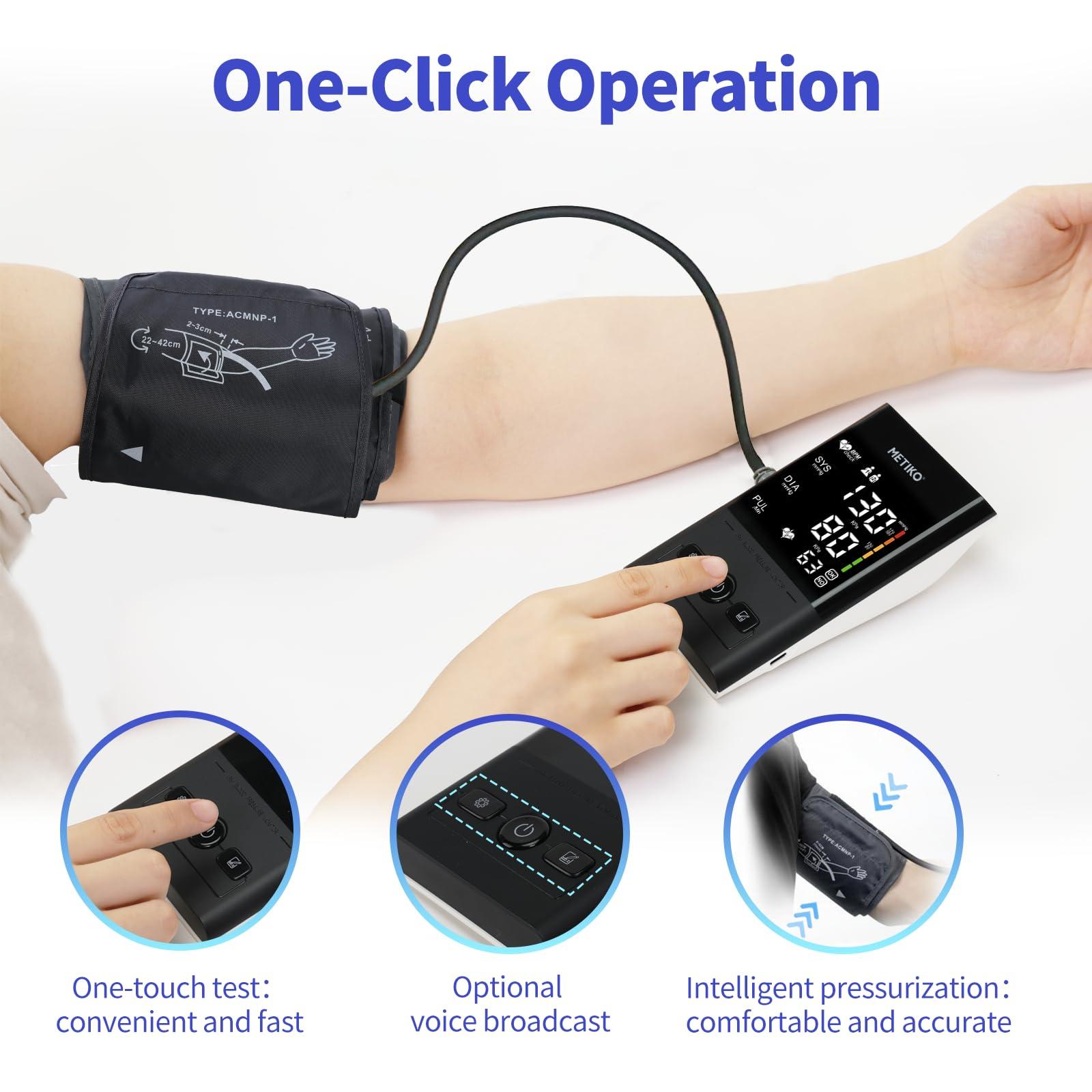 METIKO Blood Pressure Monitor Upper Arm, FSA HSA Digital Blood Pressure Machine for Home Use with Backlit LED Display, Portable BP Machine (Voice Broadcast) Large Adjustable Cuff 8.7\"-16.5\", 2x99 Readings