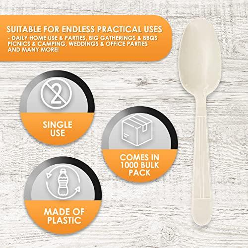 PAMI PAMI Heavy Weight Disposable Plastic Teaspoons [1000-Pack] - Bulk White Plastic Silverware For Parties, Weddings, Catering Food Stands, Takeaway Orders & More- Heavy-Duty Single-Use Partyware Spoons