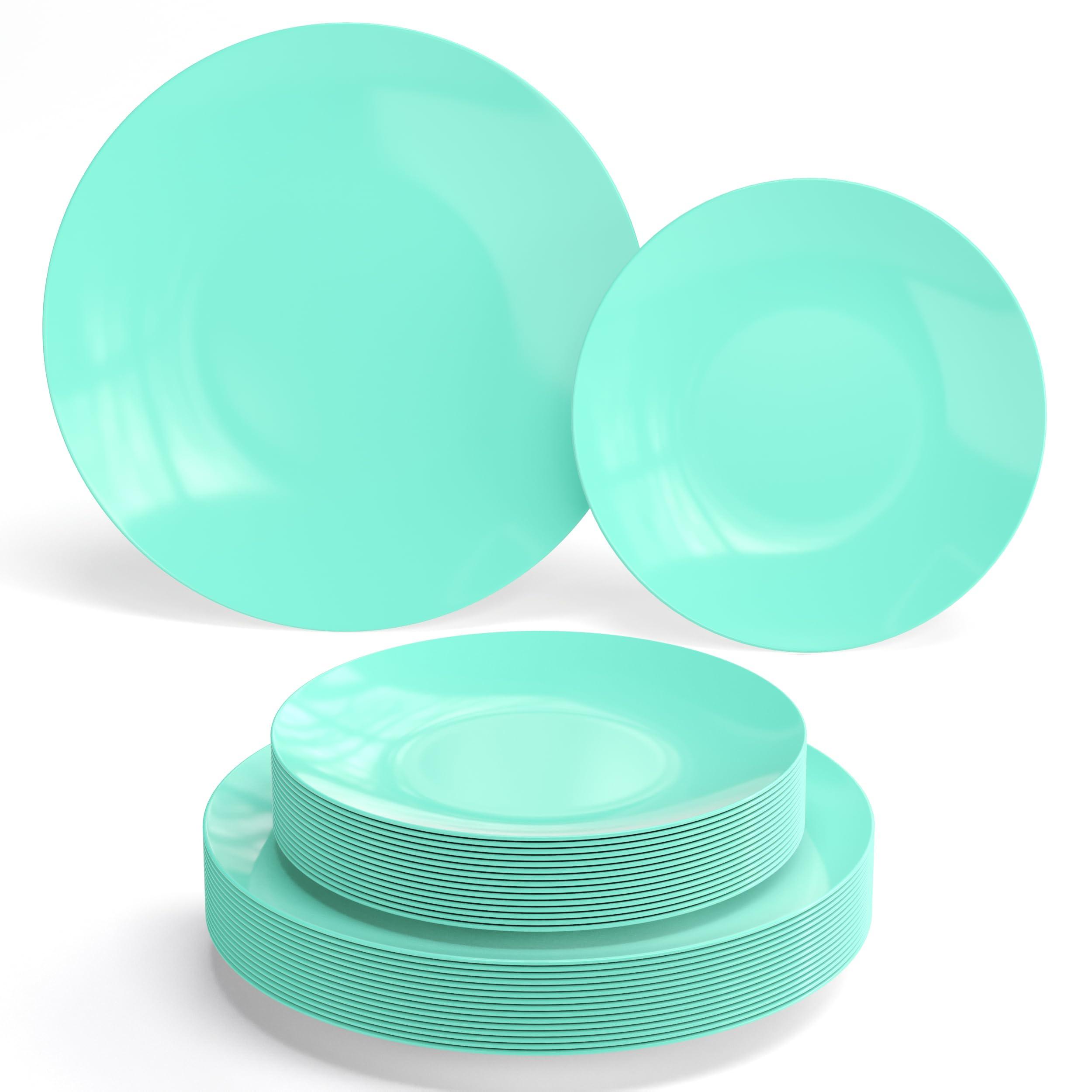 Trendables Trendables 120 Pcs Green Plates Plastic Dinner Plates 60 Guests I 60-10\" Heavy Duty Plastic Plates & 60-8\" Dessert Plates | Disposable Dinnerware Set | Green Plates, Green Plastic Plates Party Plates