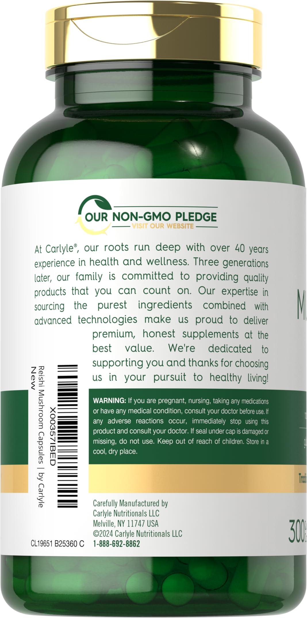 Carlyle Carlyle Reishi Mushroom Supplement 2500mg | 300 Capsules | Non-GMO, Gluten Free Reishi Mushroom Extract