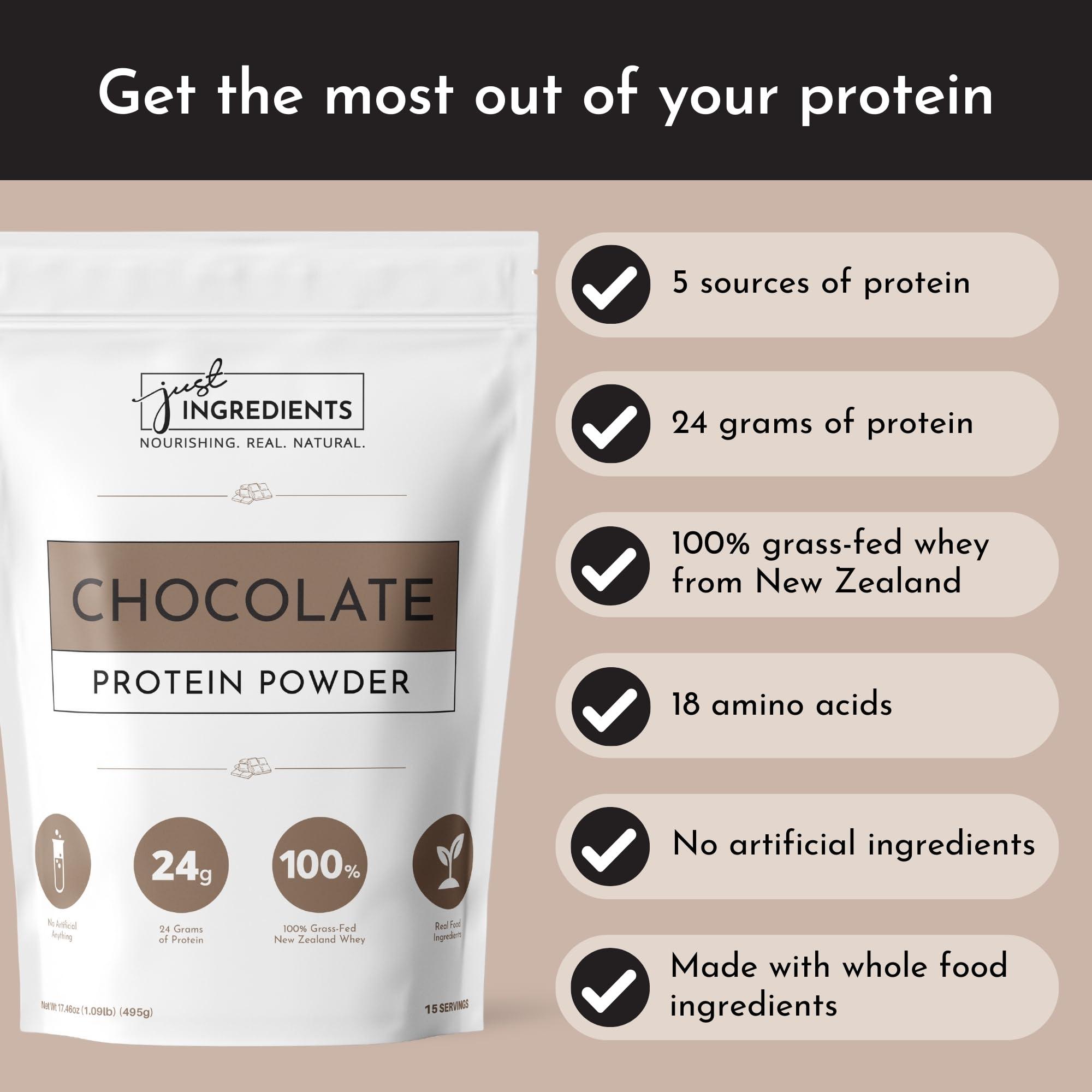 JUST INGREDIENTS JUST INGREDIENTS Chocolate Protein Powder | 15 Servings | 100% Grass-Fed Whey | Non-GMO, Gluten-Free, No Artificial Flavors