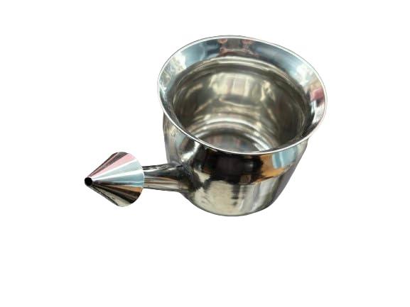 The Yogis The Yogis 304 Grade Stainless Steel Ayurvedic Jal Neti Pot for Sinus Congestion and Nasal Cleansing Steel Jal Neti Pot for Nasal Wash | Size: 500mL | With - 1 Rubber Neti and 1 Eye Wash Cup