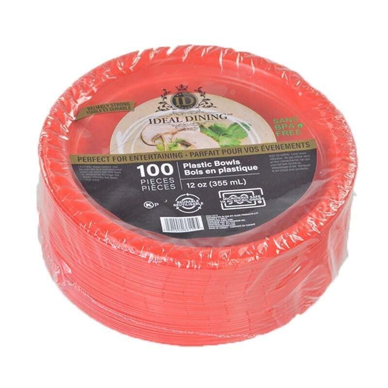 Generic Red 12 Ounce Plastic Disposable Bowl Red - Pack of 50 (100)