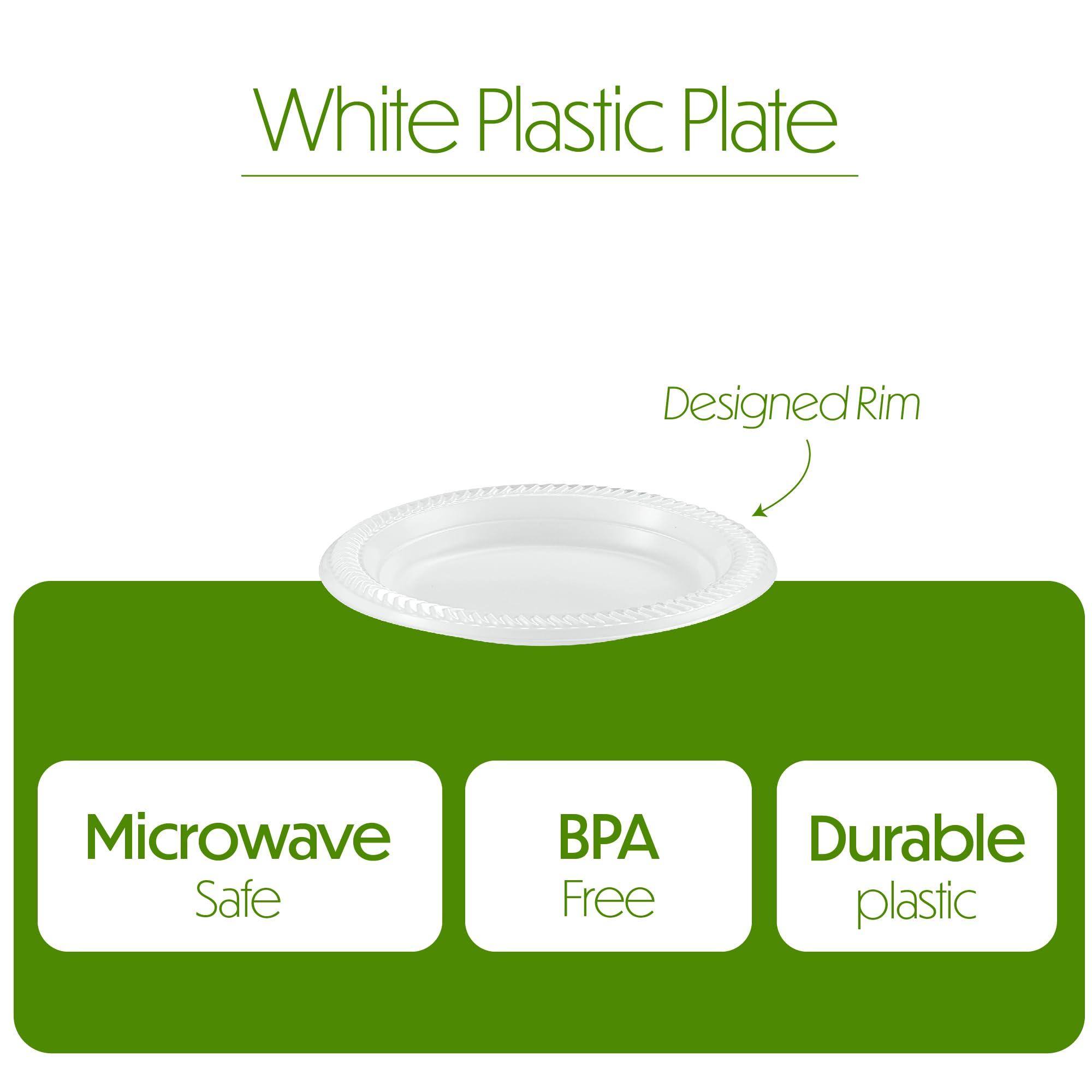 PLASTICPRO PLASTICPRO 100 PCS White Plastic Round Plastic 6 Inch Plates Premium Quality Light Weight Disposable Plastic Dishes Dessert Plates for Parties Weddings