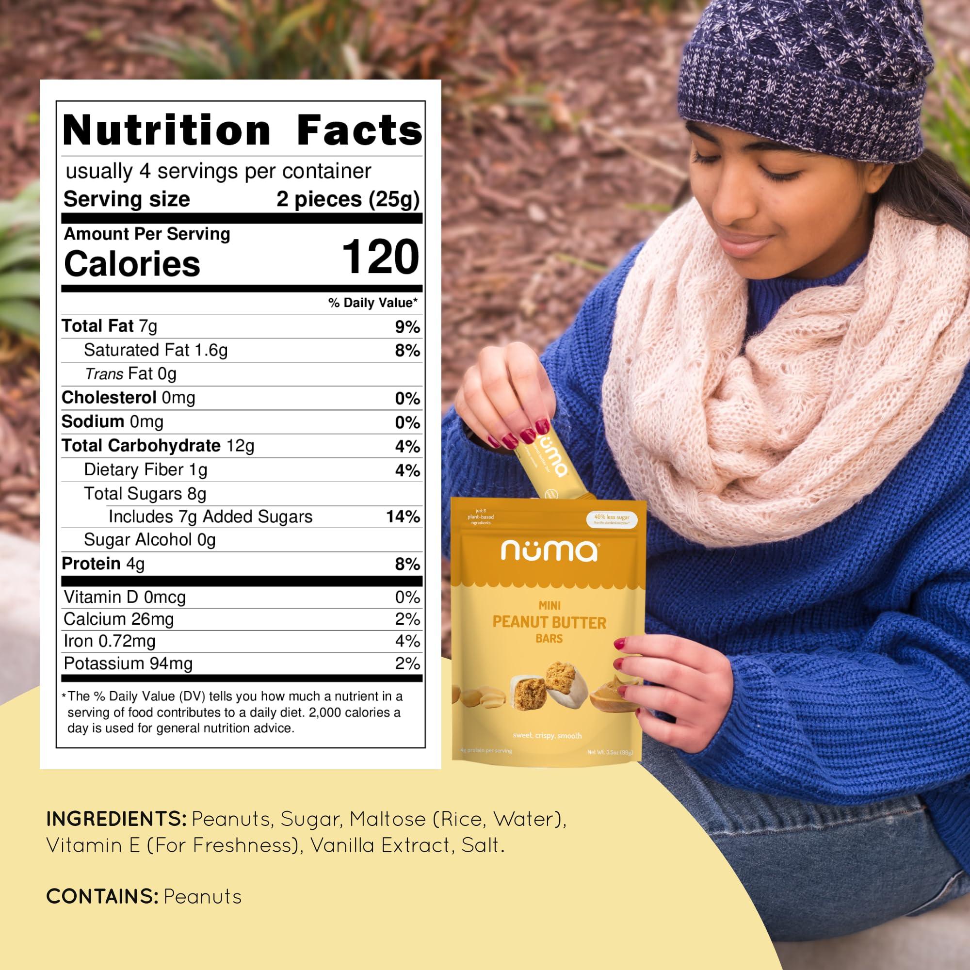 Numa Numa Foods Mini Peanut Butter Bars Vegan, Low Sugar, High Protein, All Natural, Gluten Free Crunchy Plant Based Peanut Butter Snacks 3 Bags with 8 Individually Wrapped Peanut Butter Bites