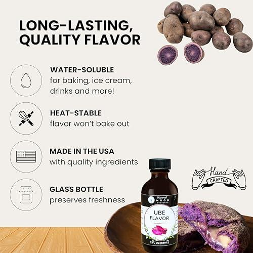 Harvest Moon Delights Natural Ube Flavor Extract - 2 oz - Water-Soluble - Clear Color - By Harvest Moon Delights - Ube Flavoring Extract for Ube Halaya - Ube Extract for Baking Filipino Desserts and Drinks