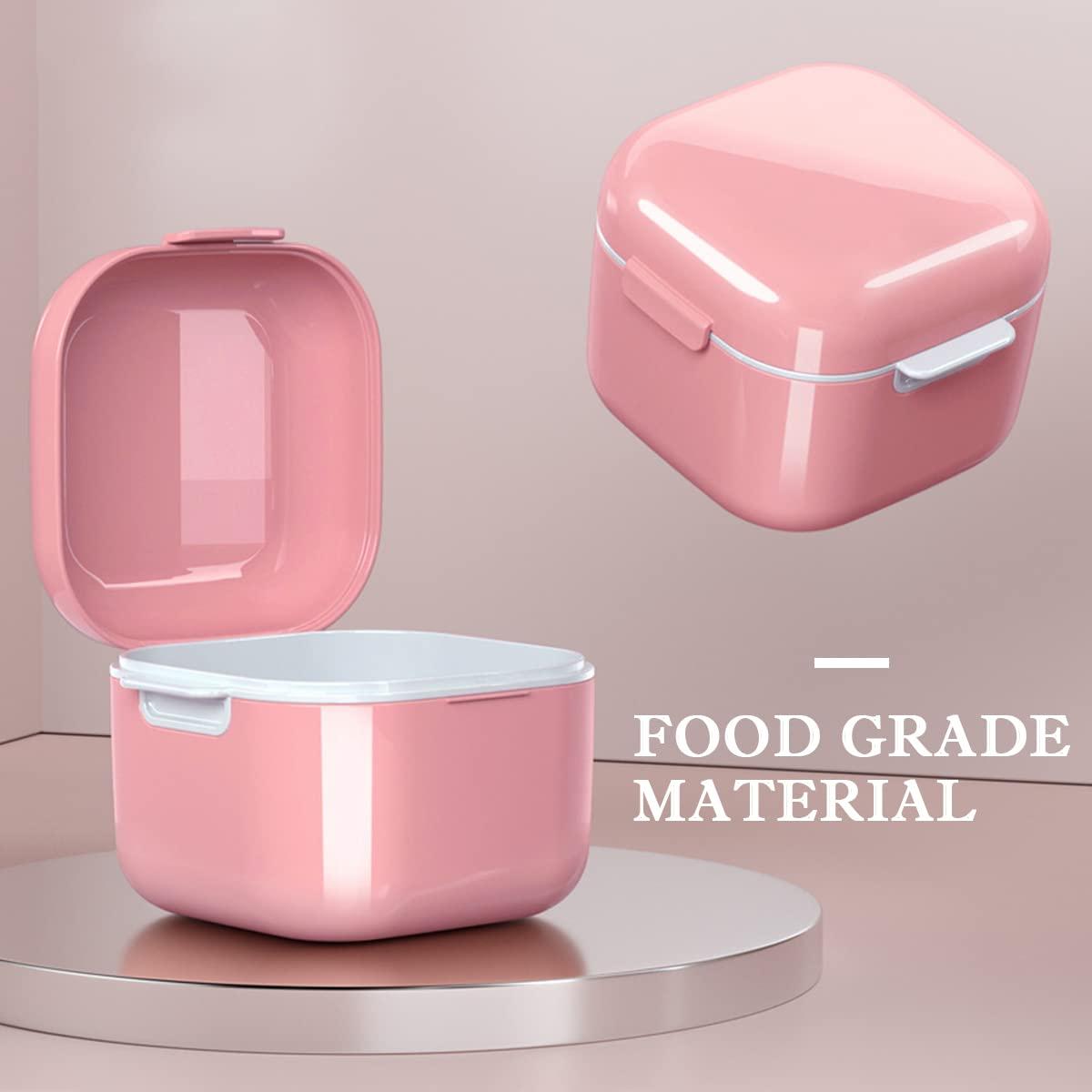 FERCAISH Denture Soak Container, Portable Denture Bath Box Cup, No-Leak Denture case,Retainer Cleaning Box Complete Clean Care for Dentures, Clear Braces, Mouth Guard, Night Guard & Retainers(Red)