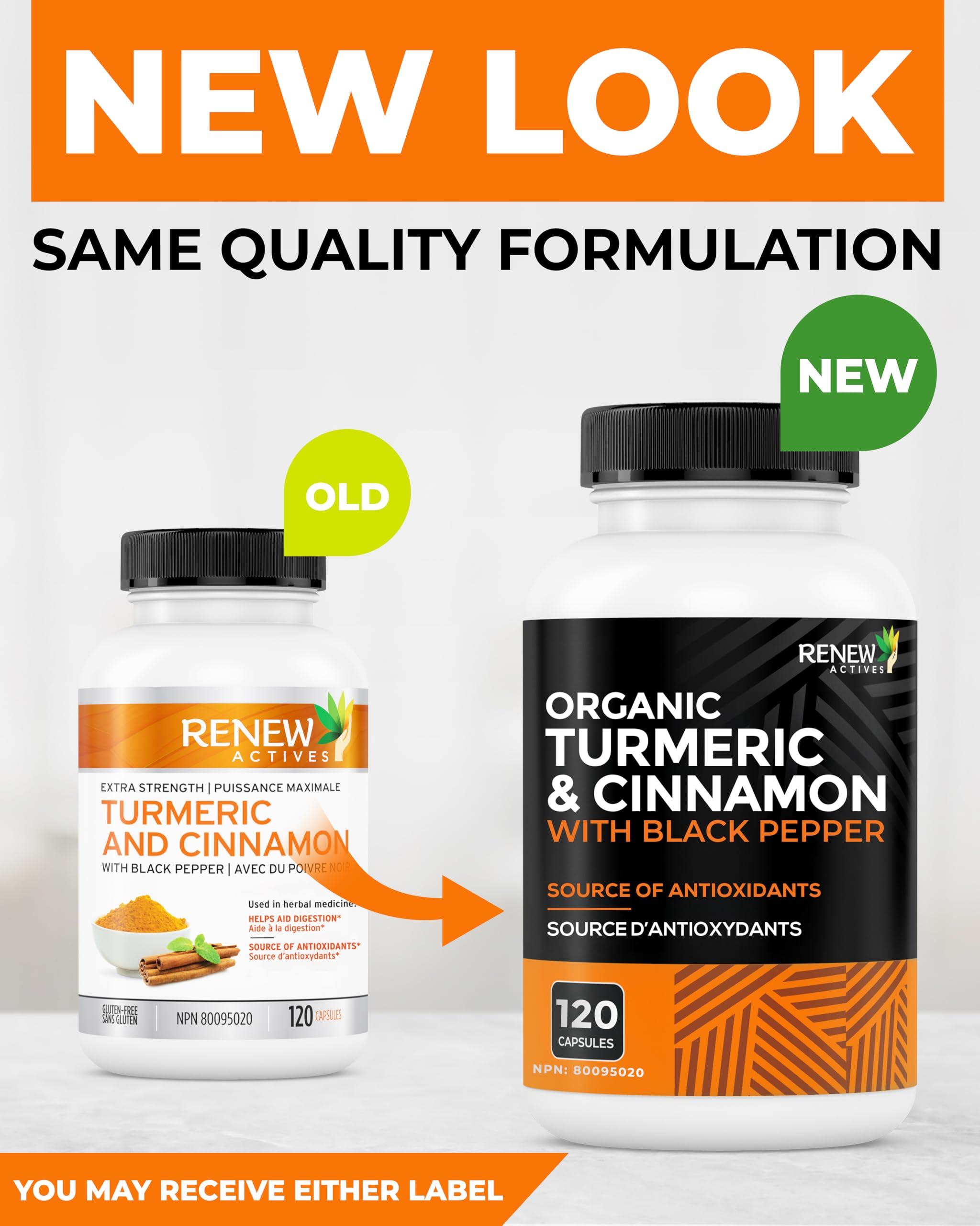 Renew Actives Renew Actives Organic Turmeric & Cinnamon Capsules - with Curcumin & BioPerine Black Pepper for Enhanced Absorption - Promotes Metabolism, Joint Health & Digestion - 120 Capsules