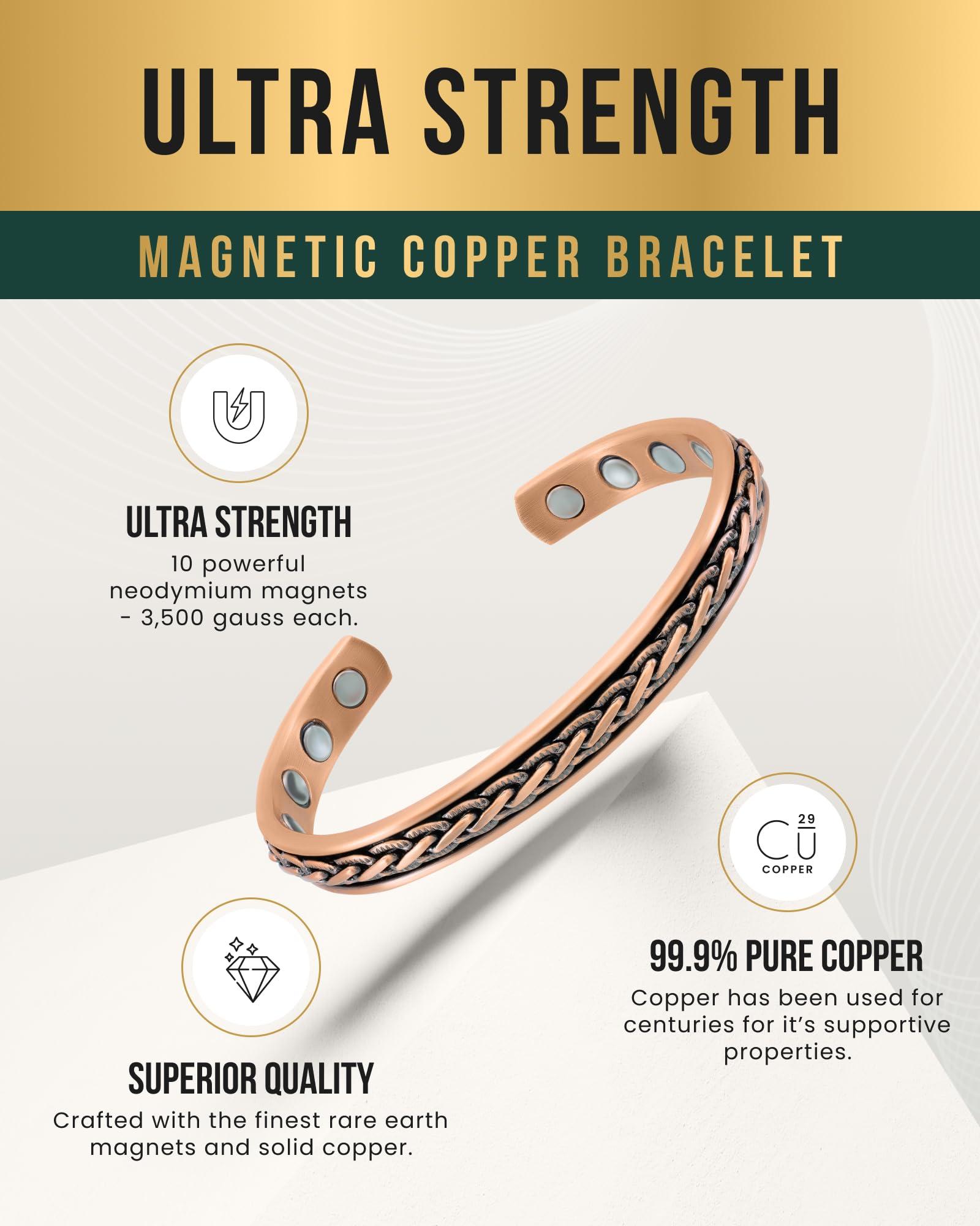 MagnetRX MagnetRX Copper Magnetic Bracelets Effective Pure Copper Bracelet for Men and Women Copper Cuff Adjustable Magnetic Bracelet Bangles (Woven Inlay)