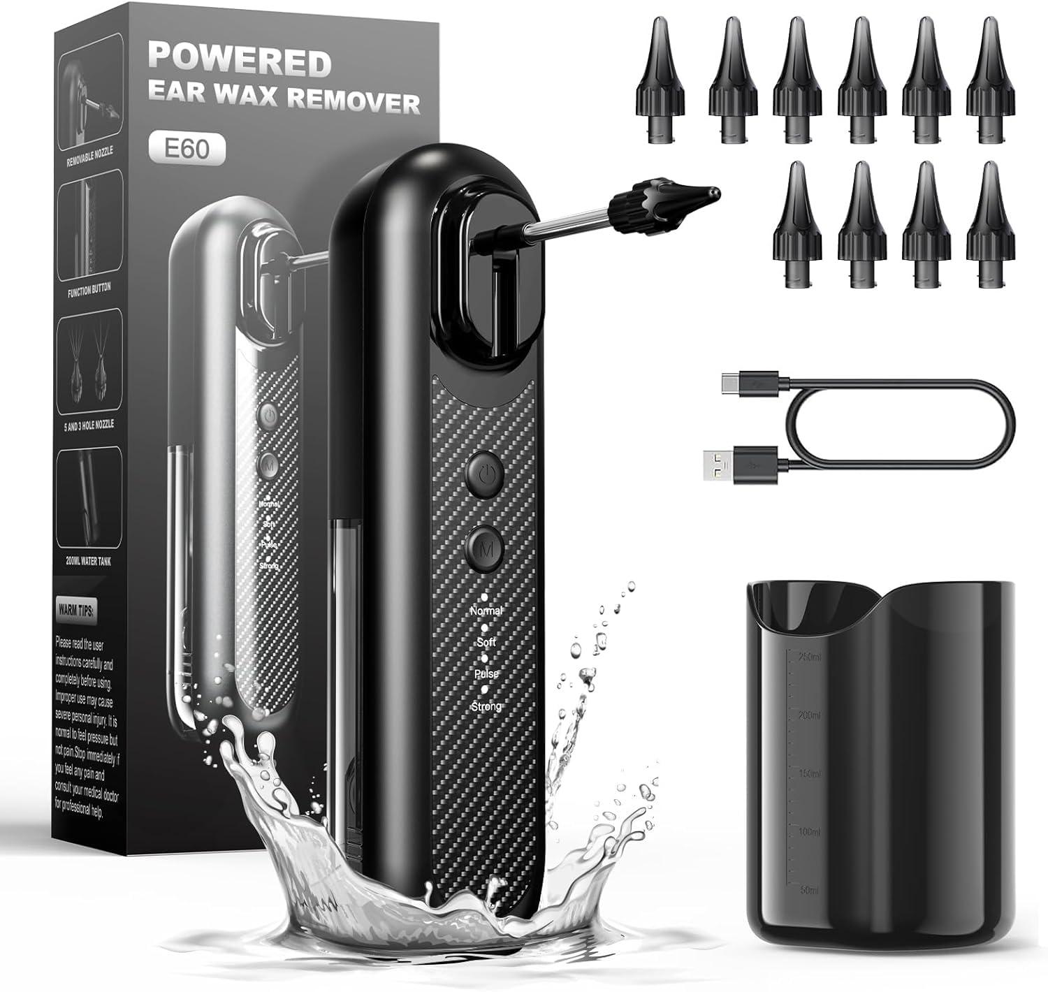 omxa omxa Ear Wax Removal Kit, Electric Water Powered Ear Cleaner, Ear Syringe Kit, Ear Irrigation Cleaner, Ear Wax Remover with 4 Cleaning Modes for Home Use Adult Kids, 10 Disposable Tips