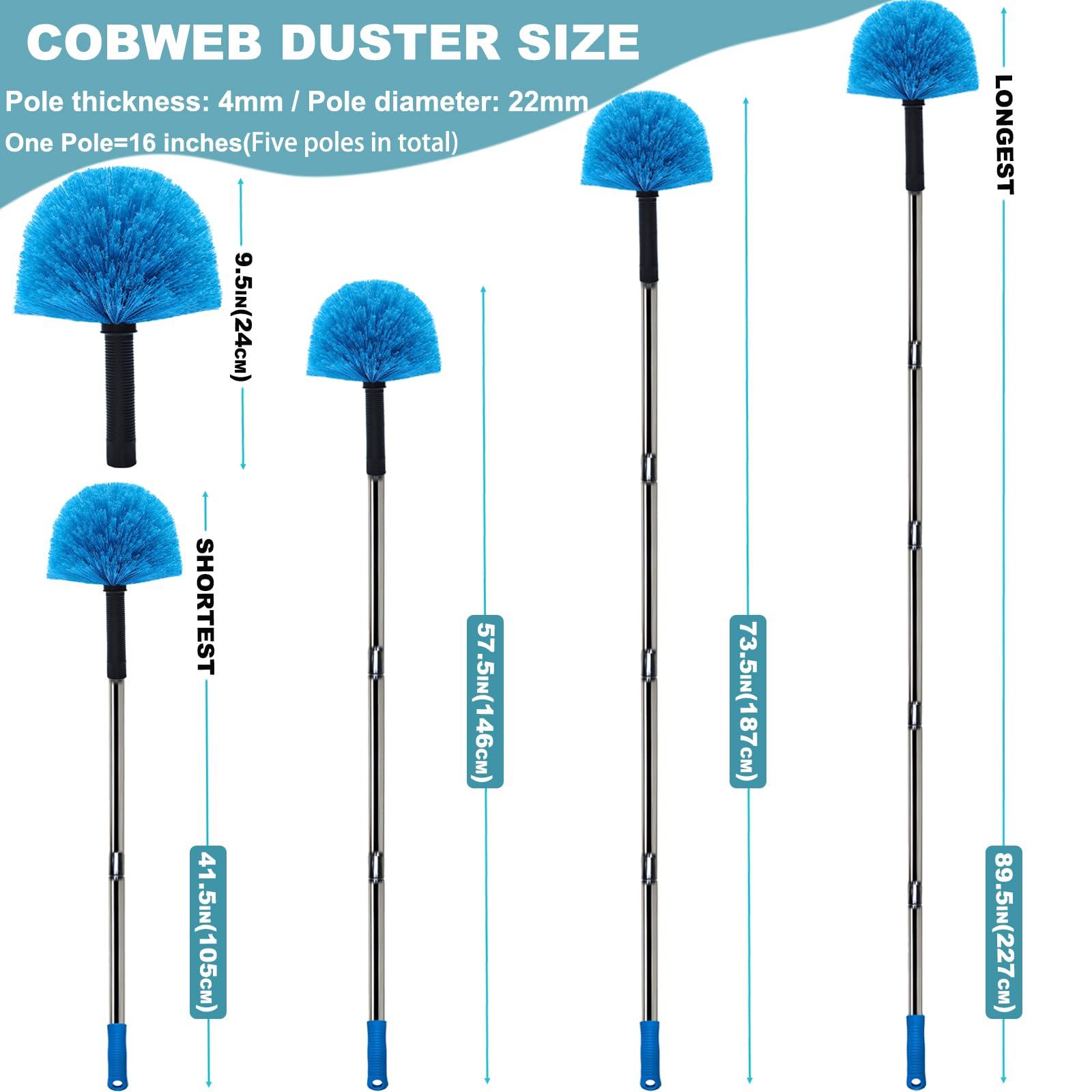 Tonmp Tonmp 3-to-6 Foot Cobweb Duster with 3-6 ft Extension Pole // Spider Web Cleaner Cobweb Brush for Outdoor & Indoor//Splice Stainless Steel Pole //Medium-Stiff Bristles.