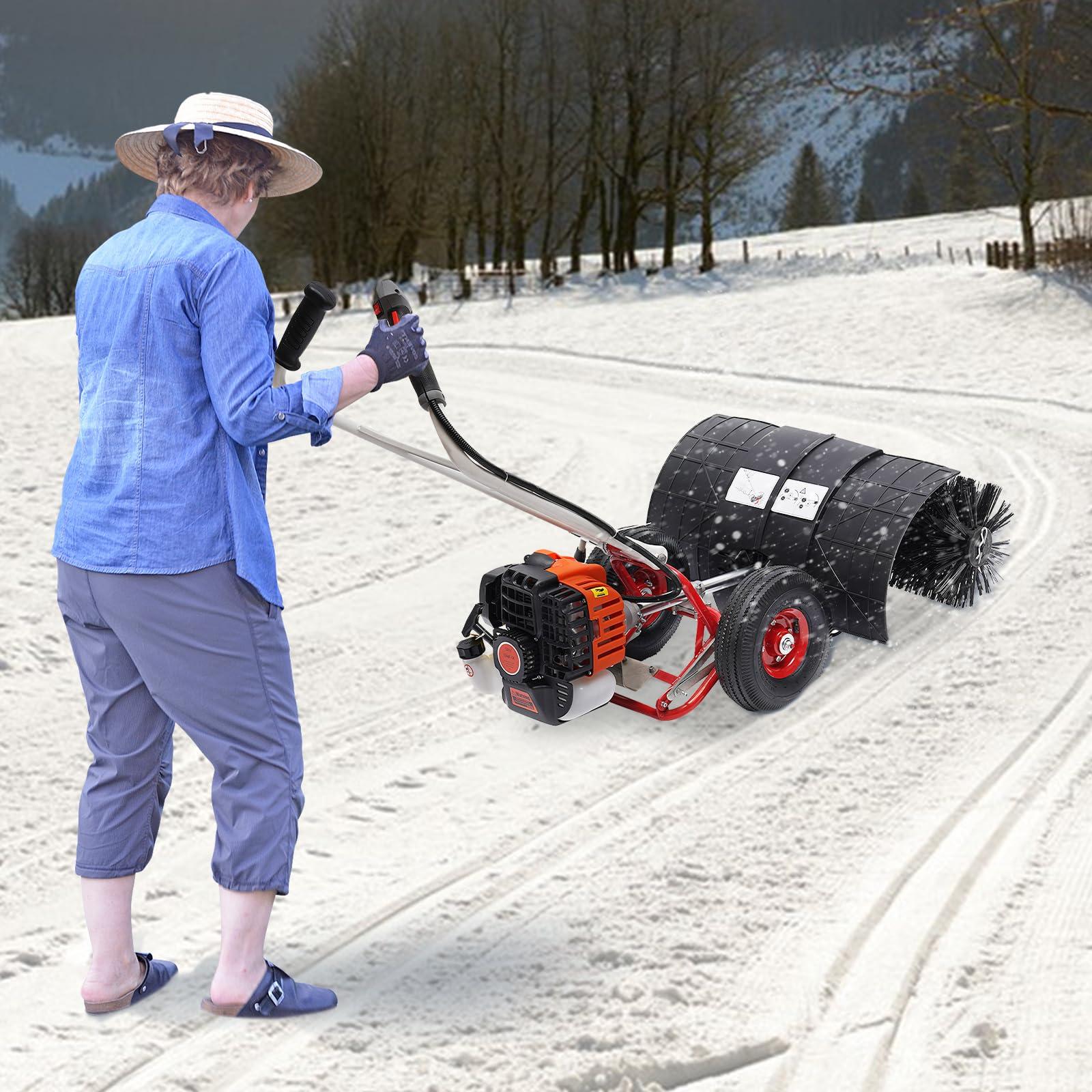 Oiveinya Gas Power Sweeper,52CC 2.5HP 2 Stroke Power Broom Sweeper Handheld Walk Behind Cleaning Driveway,Gas Powered Lawn Sweeper Snow Brush Sweeper for Park Lawn Sidewalk Outdoor