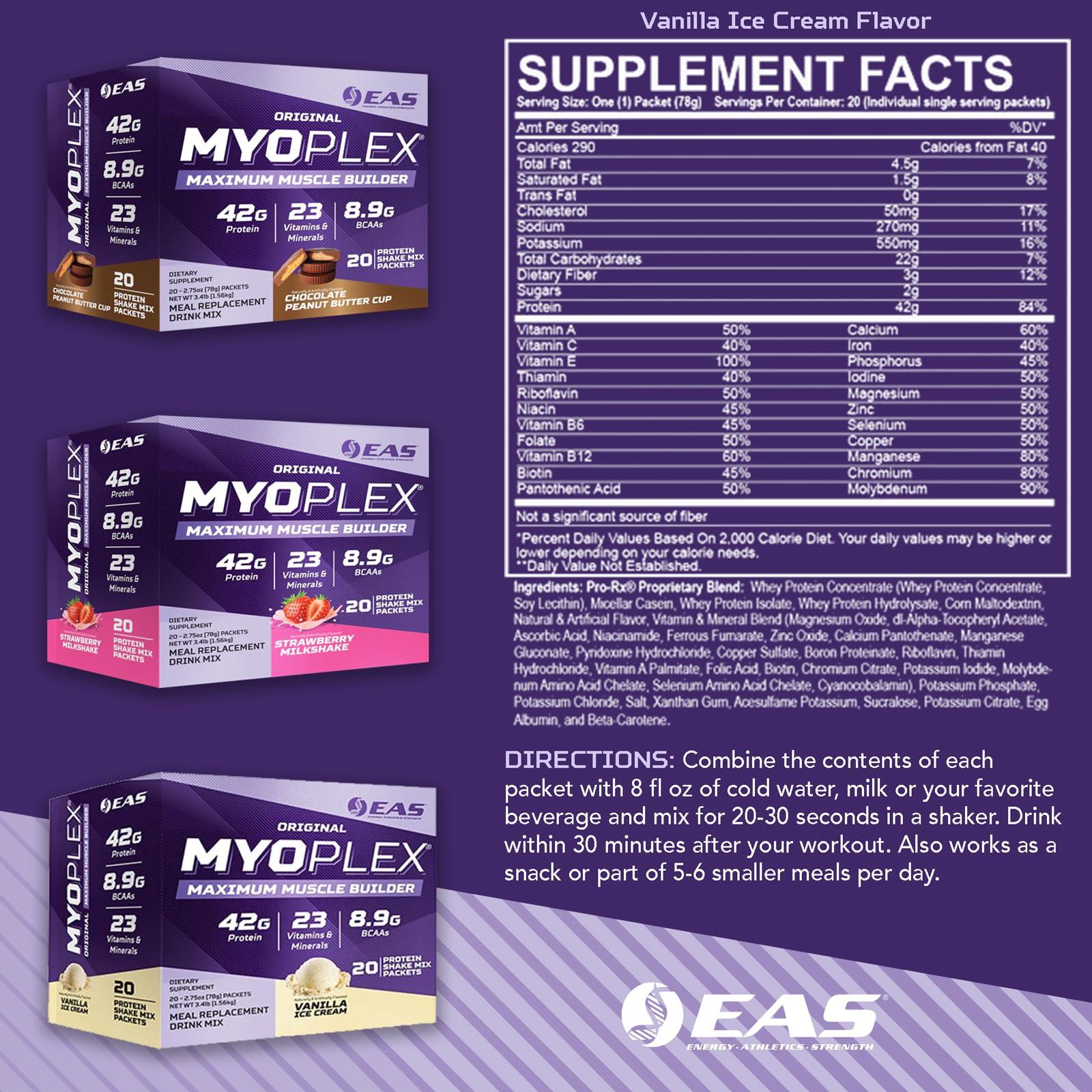 Experimental and Applied Sciences EAS Experimental & Applied Sciences Original Myoplex Maximum Muscle Builder | Meal Replacement Protein Drink Mix | Quality Protein Blend | 42g Protein | 20 Individual Packets (Cinnamon Cereal Crunch)