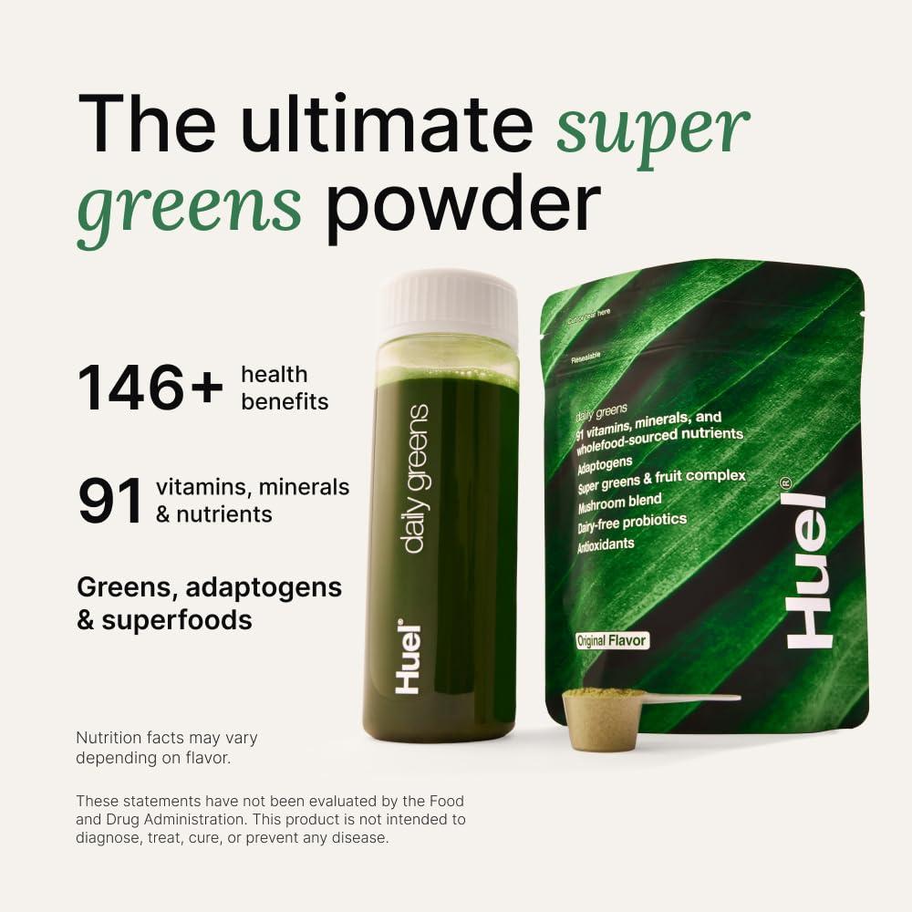 Huel Huel Daily Greens Watermelon | Superfood Greens Powder | 91 Vitamins, Minerals, and Wholefood-Sourced Ingredients | Adaptogens, Antioxidants, Gut-Friendly Probiotics | 30 Servings