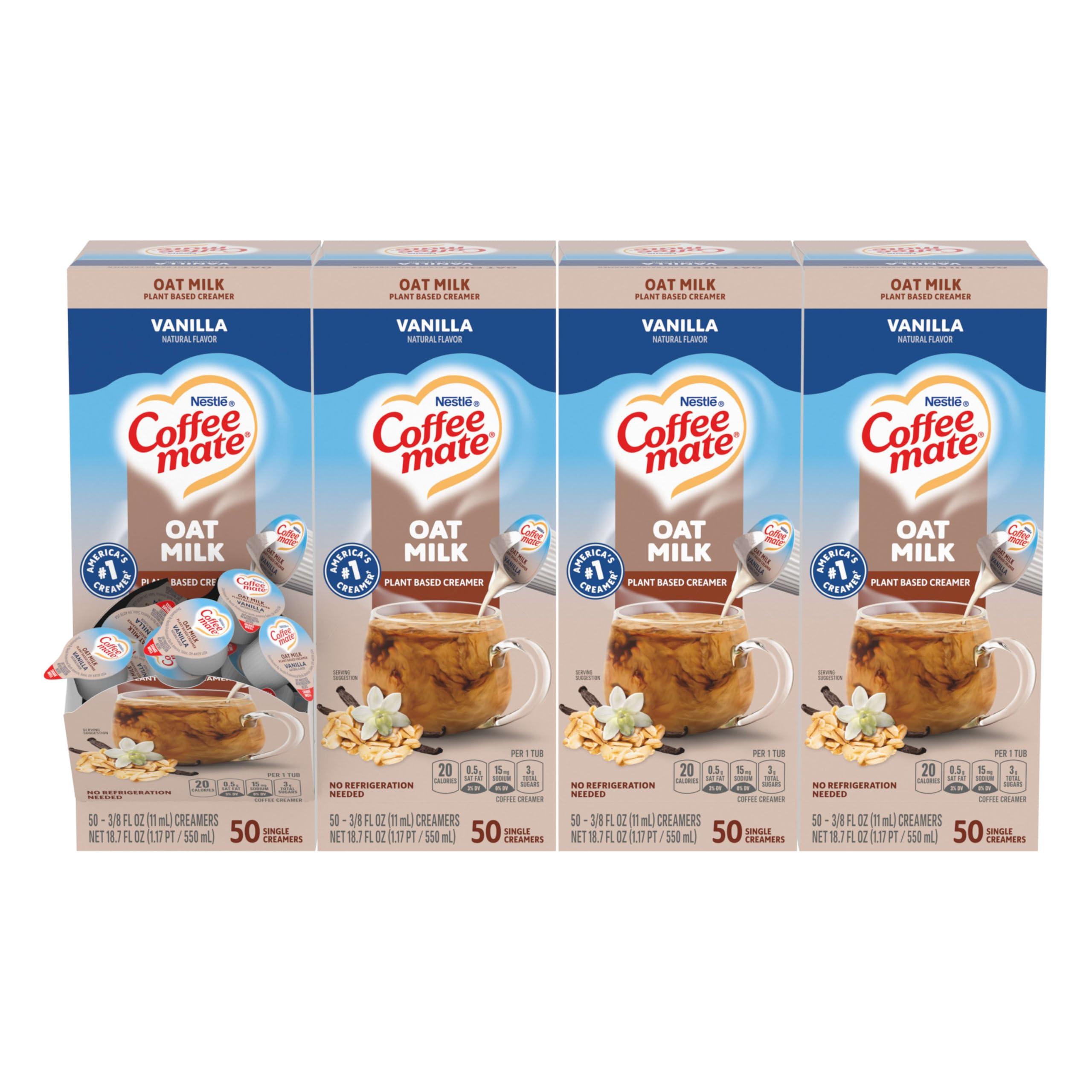 Nestle Coffee mate Nestle Coffee mate Coffee Creamer, Oat Milk, Vanilla Natural Flavor, Liquid Creamer Singles, Plant-Based, Non Dairy, No Refrigeration, 0.375 fl oz Tubs (Pack of 200)