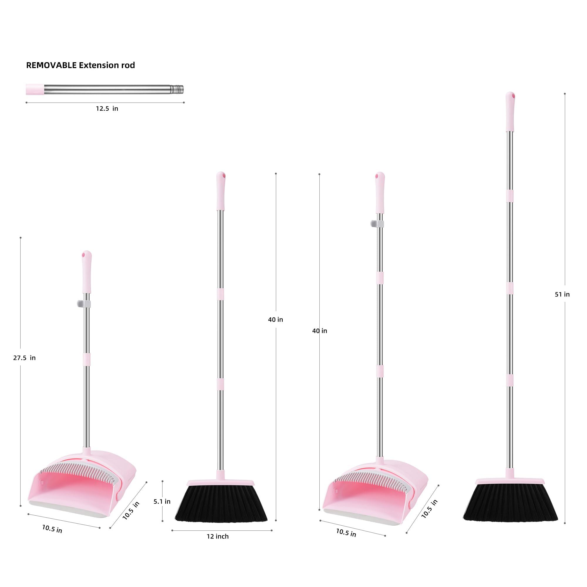 BSKLIN BSKLIN Broom and Dustpan Set, Outdoor Broom with Dustpan Combo Set for Sweeping Indoor Collapsible Broom Set for Home Office Kitchen Lobby Floor Pet Hair (Small-Pink)