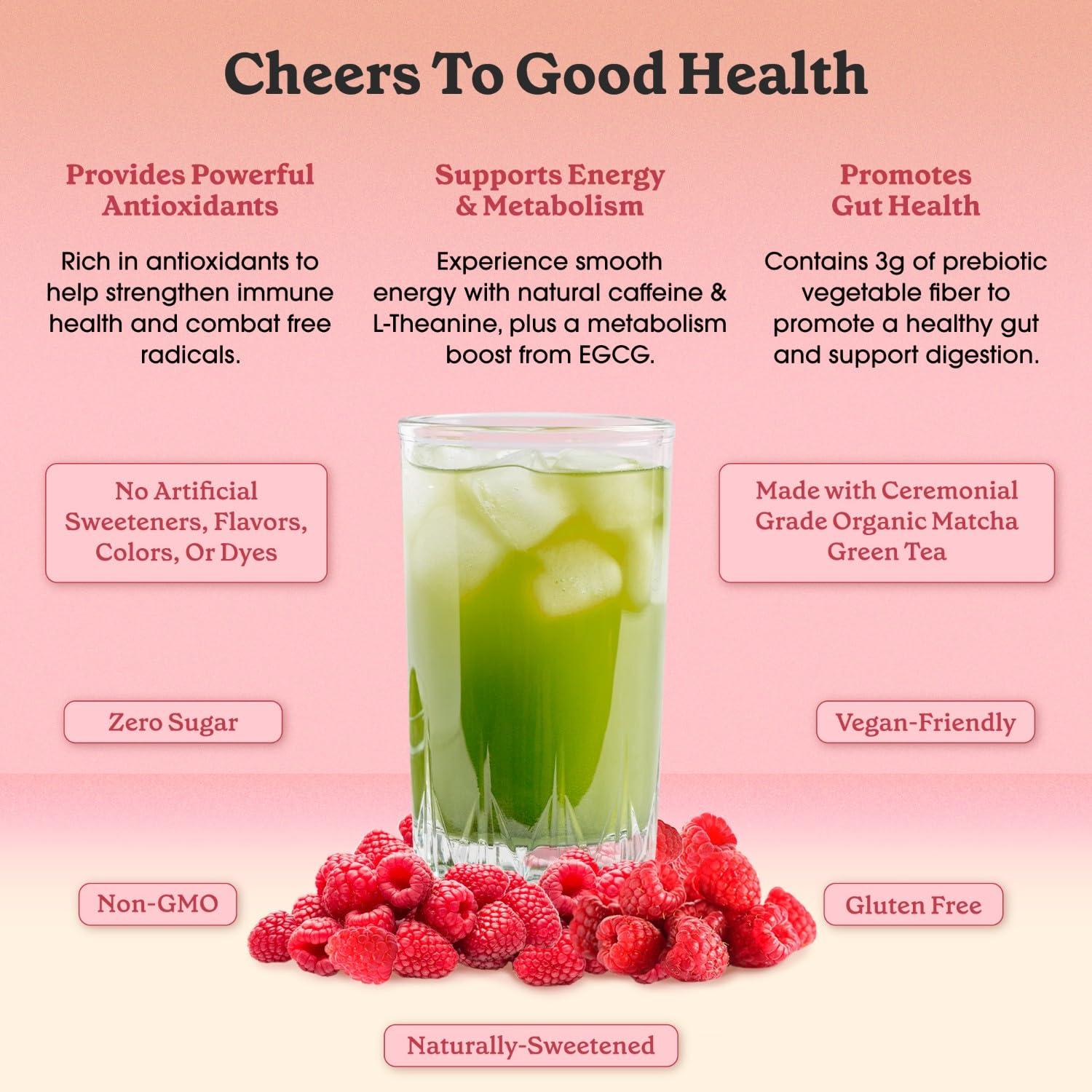 Fit & Lean Fit & Lean Matcha Amore Iced Tea, Fruit-Inspired Naturally Flavored Organic Ceremonial Grade Matcha Green Tea, Prebiotic Fiber, L-Theanine, Naturally Sweetened, NON-GMO, Zero Sugar, Raspberry Iced Tea, 10 Stick Packs