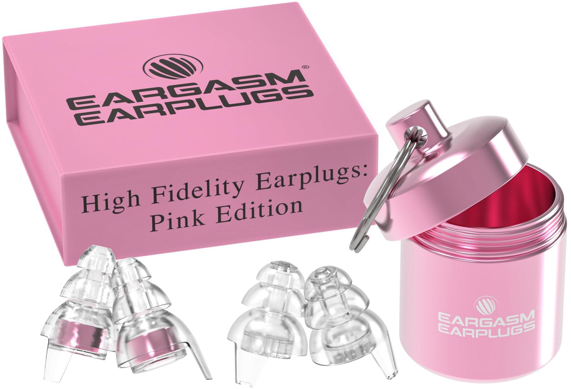 Eargasm Eargasm Pink Edition Set: 1 Pair of High Fidelity Ear plugs + 1 Pair of Smaller Earplugs for Concerts, Music Festivals, Sports, Noise Sensitivity
