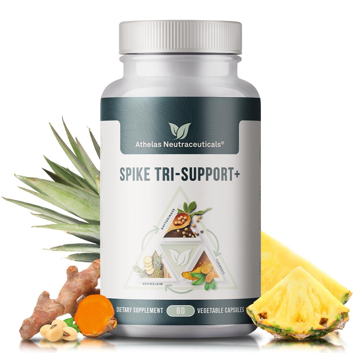 Athelas Neutraceuticals Spike Tri-Support+ with Nattokinase, Bromelain, and Turmeric - Includes Dandelion Extract, Black Seed Extract, Green Tea Leaf, Selenium for A Full Spectrum Spike Support Supplement