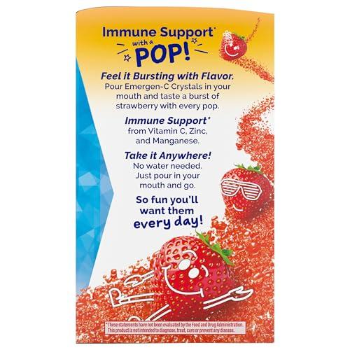 Emergen-C Emergen-C Kidz Crystals, Stocking Stuffer, On-the-Go Emergen-C Immune Support Supplement with Vitamin C, B Vitamins, Zinc and Manganese, Sparkly Strawberry - 56 Stick Packs