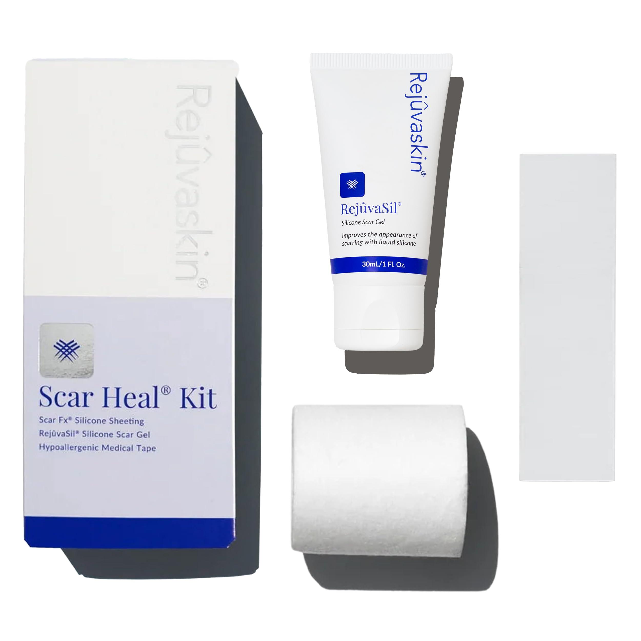 Rejuvaskin Rejuvaskin Scar Heal Kit for Small to Medium Scars, Soften, Flatten, Reduce and Recover, Silicone Sheeting, RejuvaSil Gel & Medical Tape, 1.5\" x 5\"