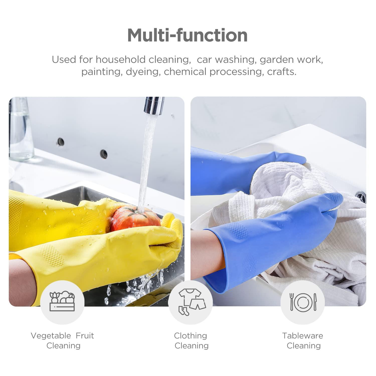 IUCGE IUCGE Yellow+Blue Large Protective Rubber Gloves, 2 Pairs, Reusable, Anti-slip Design