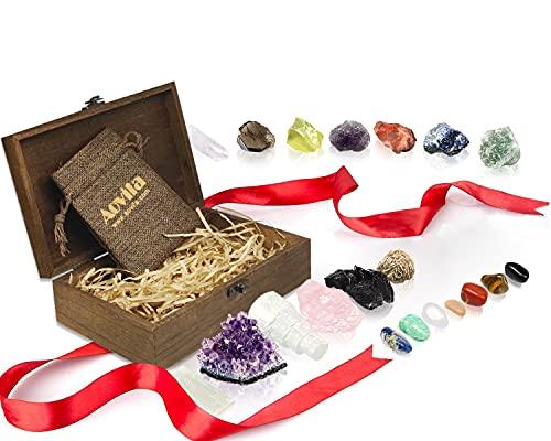 Aovila Premium Crystals and Healing Stones Set in Wooden Box Healing Crystals Set for Beginners - Chakra Stones Raw Crystals and Stones Amethyst Cluster Rose Quartz e-Book Healing Crystal Gifts for Women