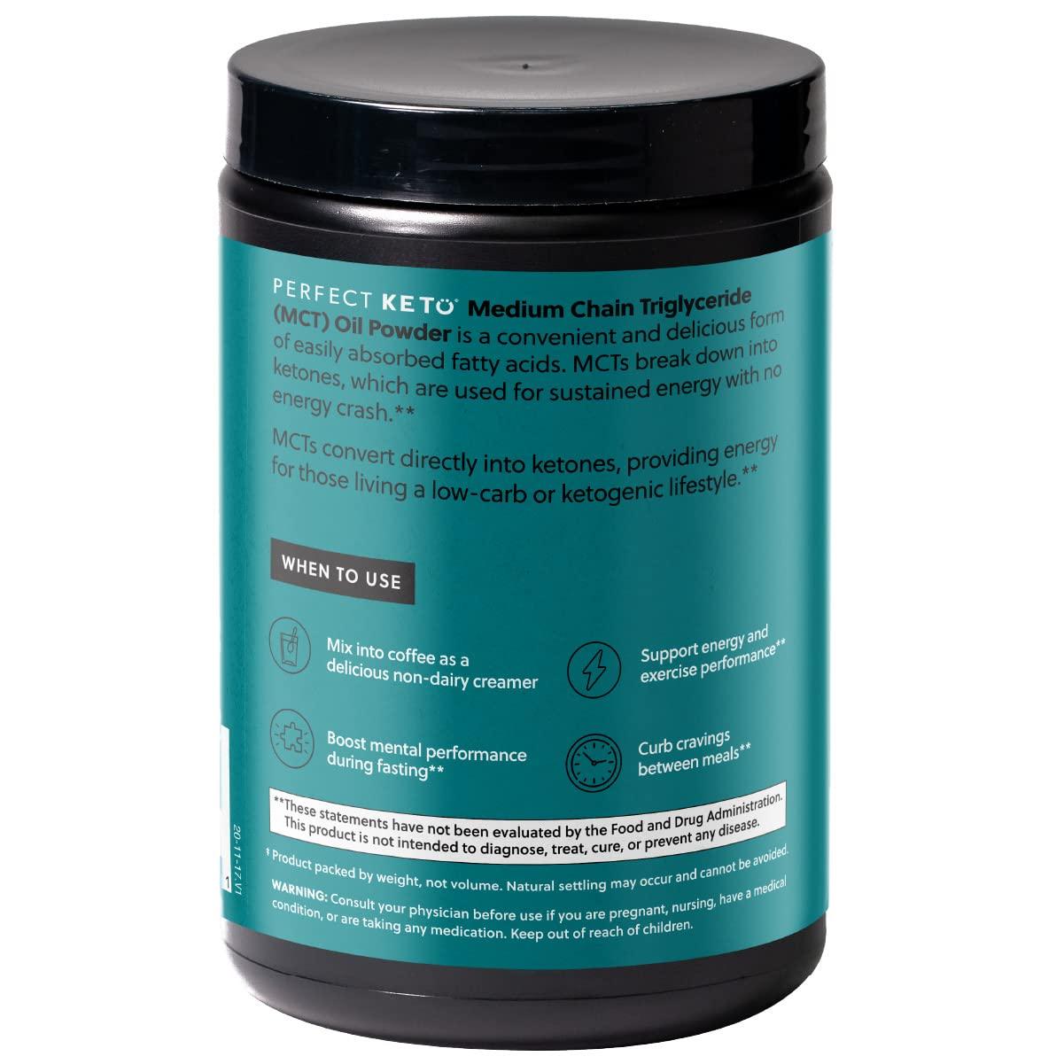 Perfect Keto Perfect Keto 7g MCT Oil Powder, Medium Chain Triglycerides Supplement, Non Dairy Coffee Creamer for Keto Diet, Ketogenic MCT Oil Mix for Coffee, Smoothie, Protein Shakes, Tea, Unflavored, 30 Servings