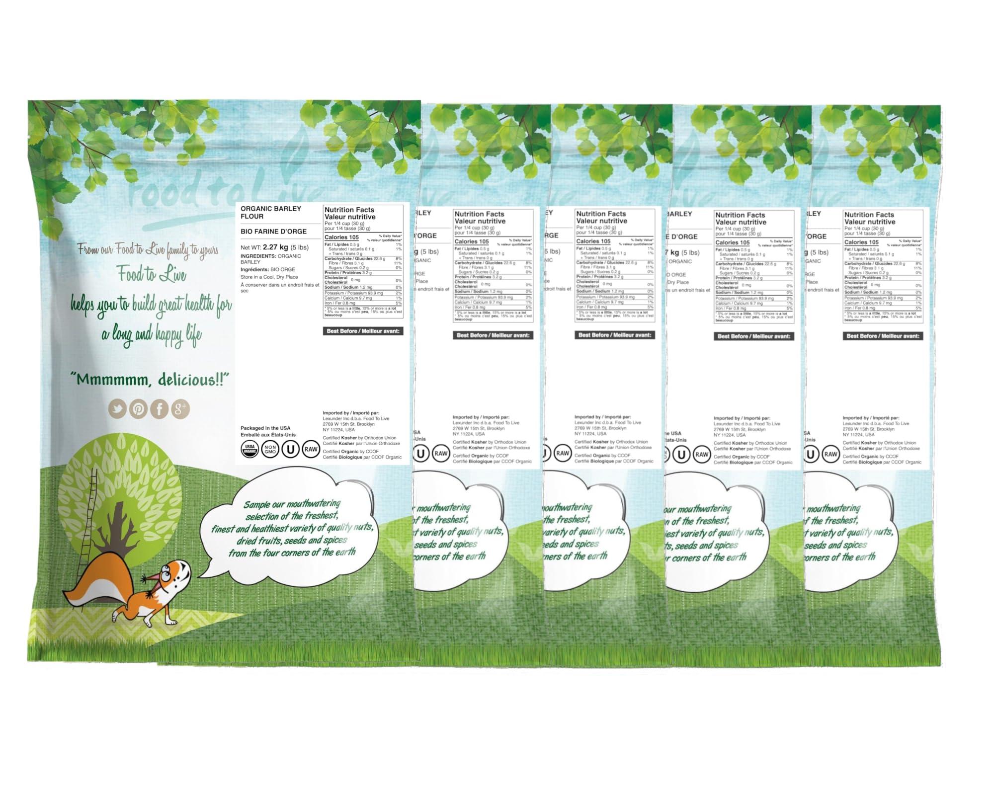 Food to Live Food to Live Organic Barley Flour, 25 Pounds Non-GMO, Stone Ground from Whole Hulled Barley, Fine, Kosher, Vegan, Bulk. Rich in Fiber. Perfect for Flour Blends. Great for Baking. Product of the USA.