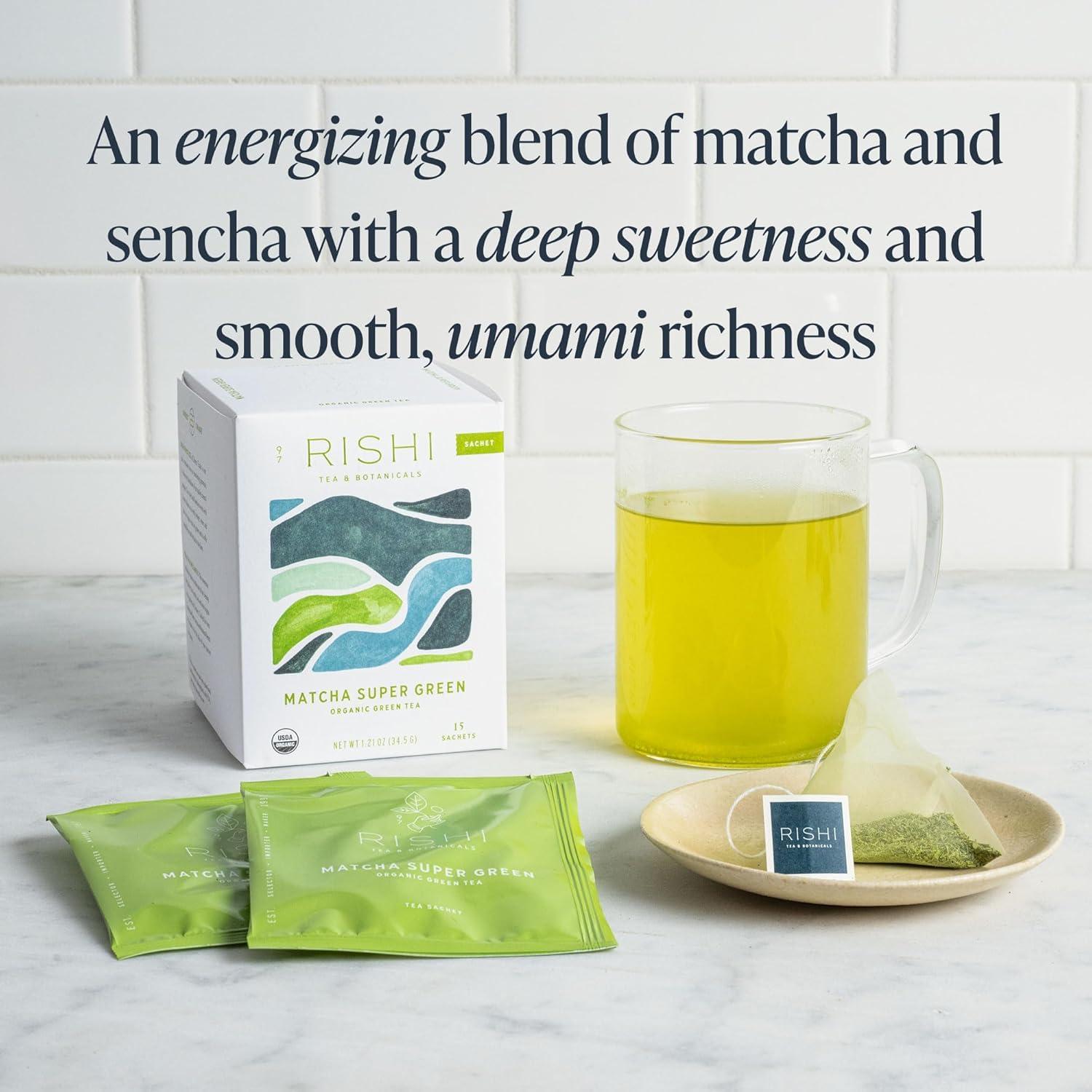 Rishi Tea Rishi Tea Matcha Super Green Tea - Organic, Caffeinated Sachet Tea Bags, Umami Japanese Green Tea, Antioxidant Rich Sencha & Matcha Blend - 15 Count (Pack of 1)