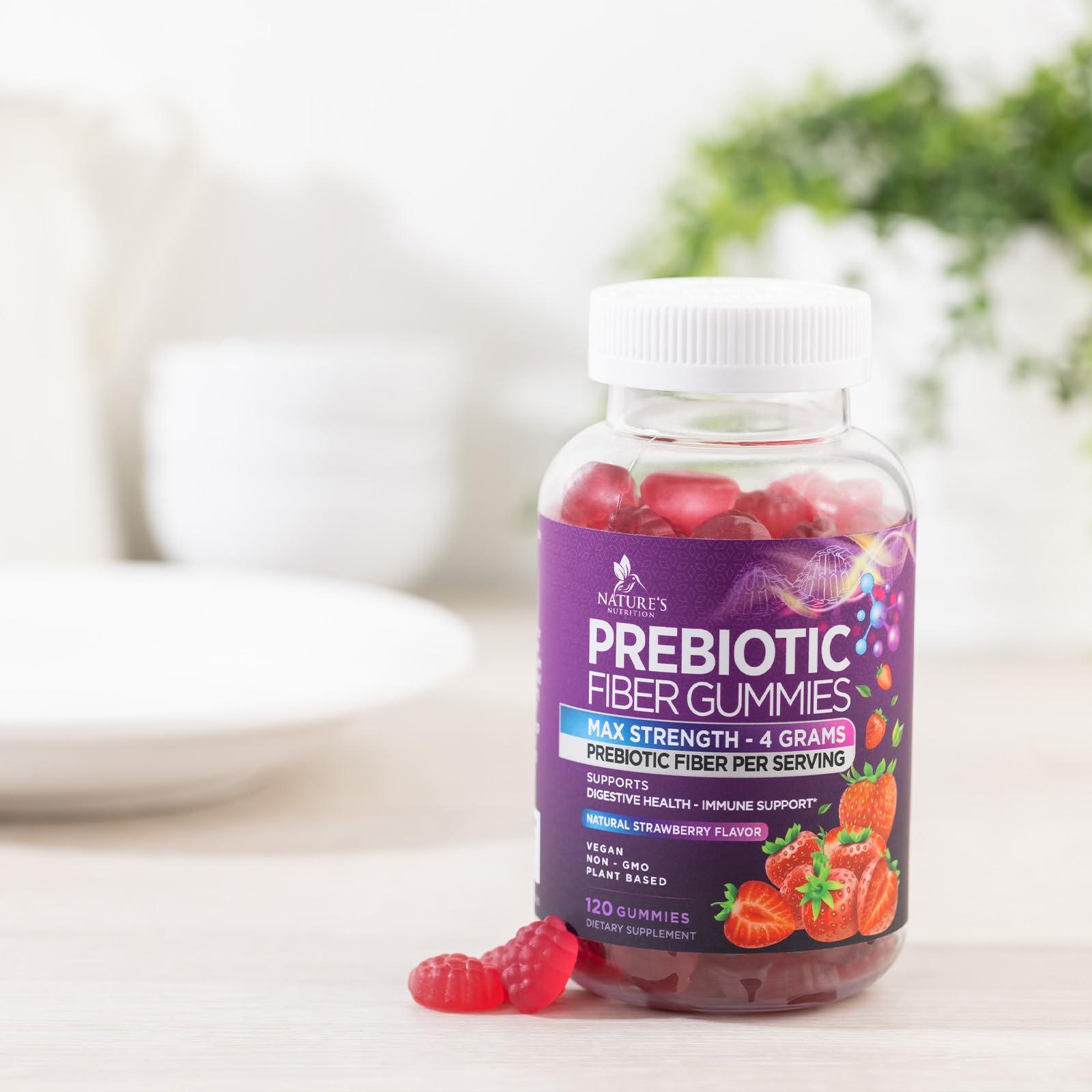 Nature's Nutrition Fiber Gummies for Adults, Daily 4g Gummy Fiber Supplement, Prebiotic Digestive Health Support - Plant Based Soluble Fiber, Supports Regularity & Digestion for Adults Non-GMO - 120 Gummies