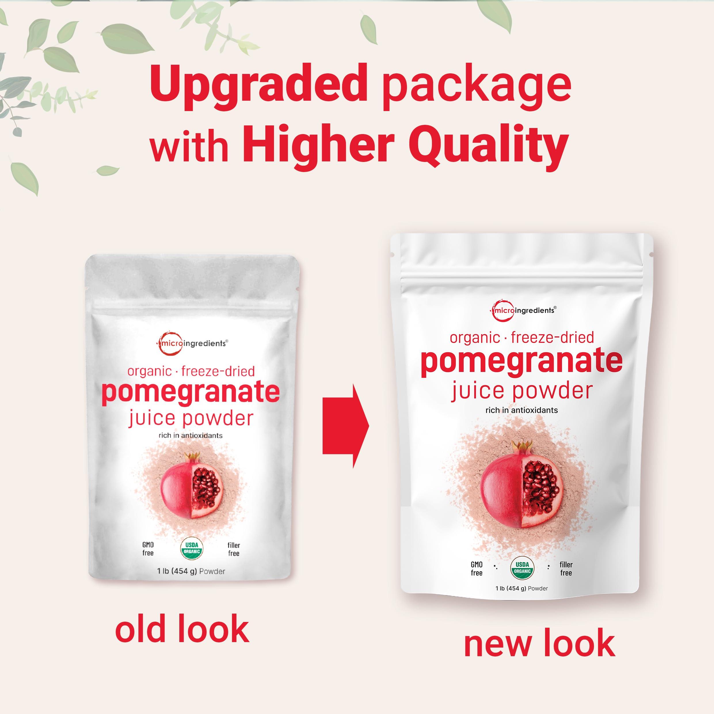 Micro Ingredients Organic Pomegranate Juice Powder, 1 Pound | 100% Natural Fruit Powder | Freeze Dried & Cold Pressed | No Sugar & Additives | Great Flavor for Drinks, Smoothie, & Beverages | Non-GMO & Vegan Friendly