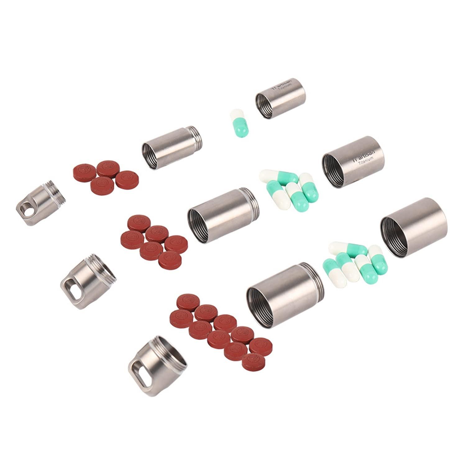 DXDUS Keychain Pill Holder Titanium Waterproof, Portable Pill Container Outdoor EDC Pill Case, Metal Travel Pill Box Medicine Storage, Discreet Pill Carrier with 2 Compartment, BPA Free