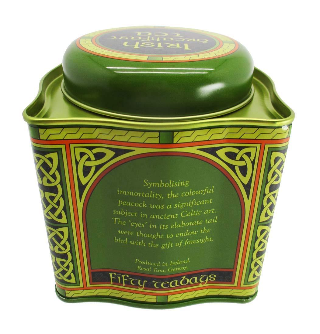 Royal Tara Irish Breakfast Tea - Celtic Peacock Irish Weave Designed Tin, 1pack, 50 count