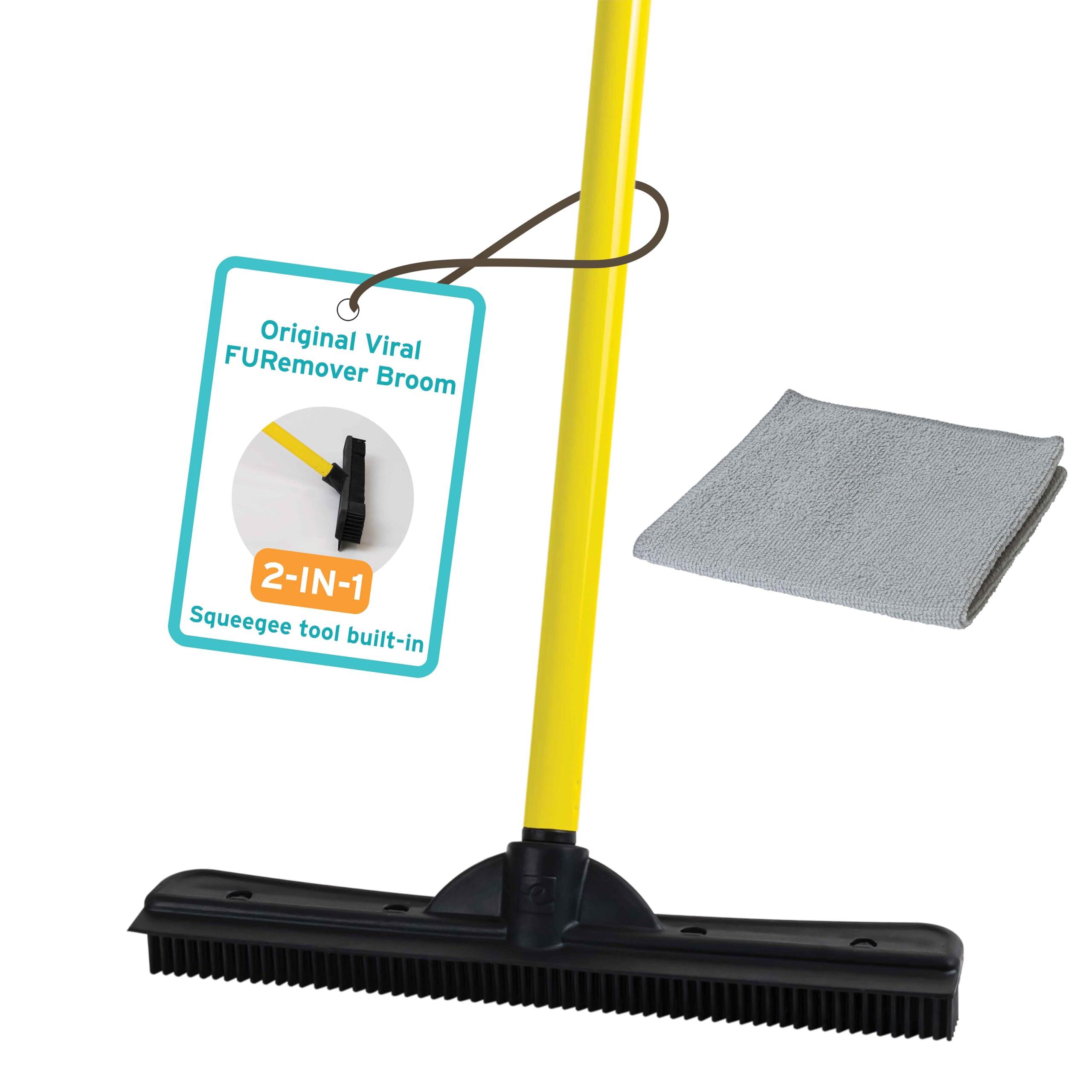 FURemover FURemover Original Pet Hair Rubber Broom with Squeegee, with 58 Telescopic Handle for Carpet, Tile and Hardwood and Scrub Cloth Combo
