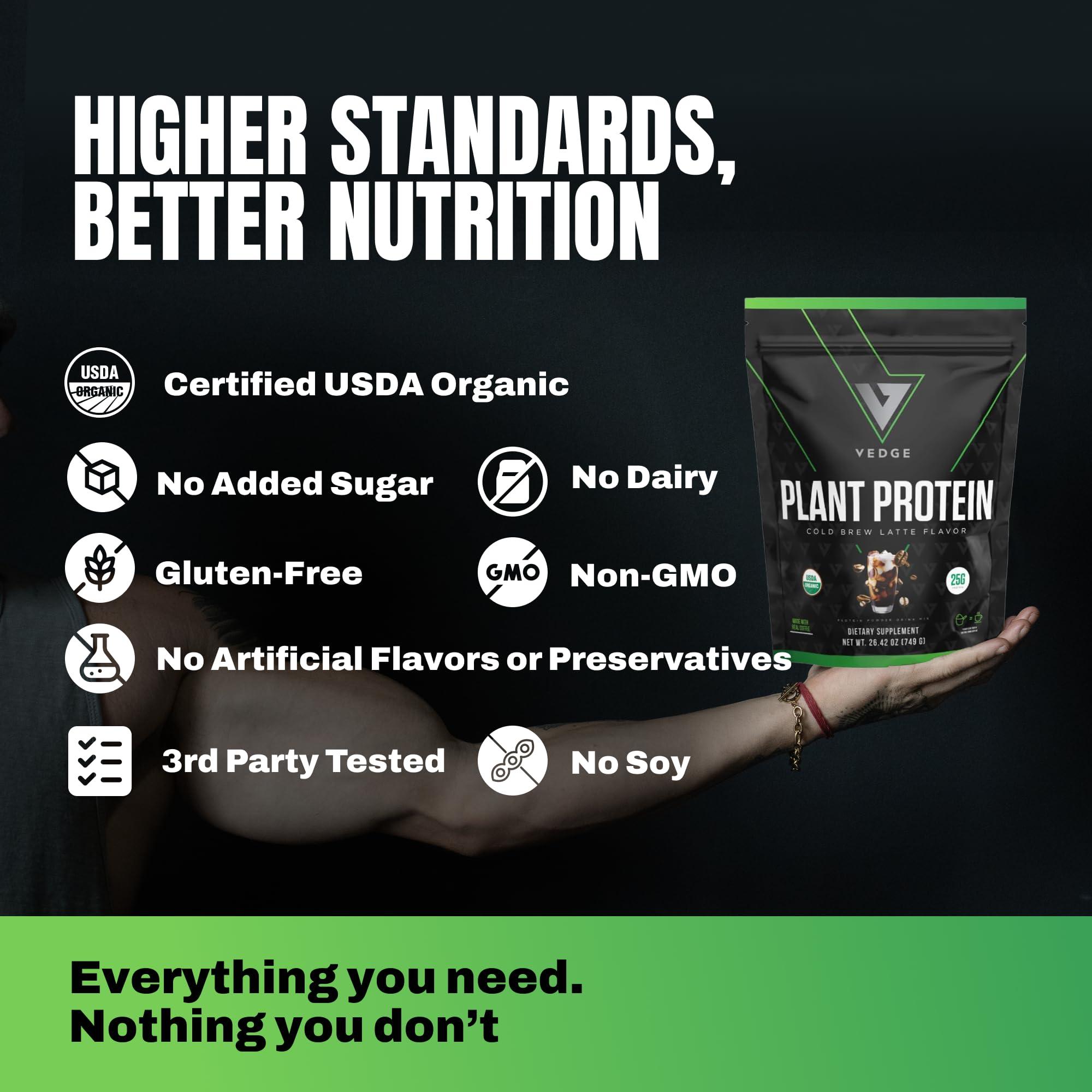 vedge vedge Certified Organic Plant Protein Cold Brew Latte (20 Servings) - Plant-Based Vegan Protein Powder, USDA Organic, Gluten Free, Non Dairy Nutrition Plant Protein