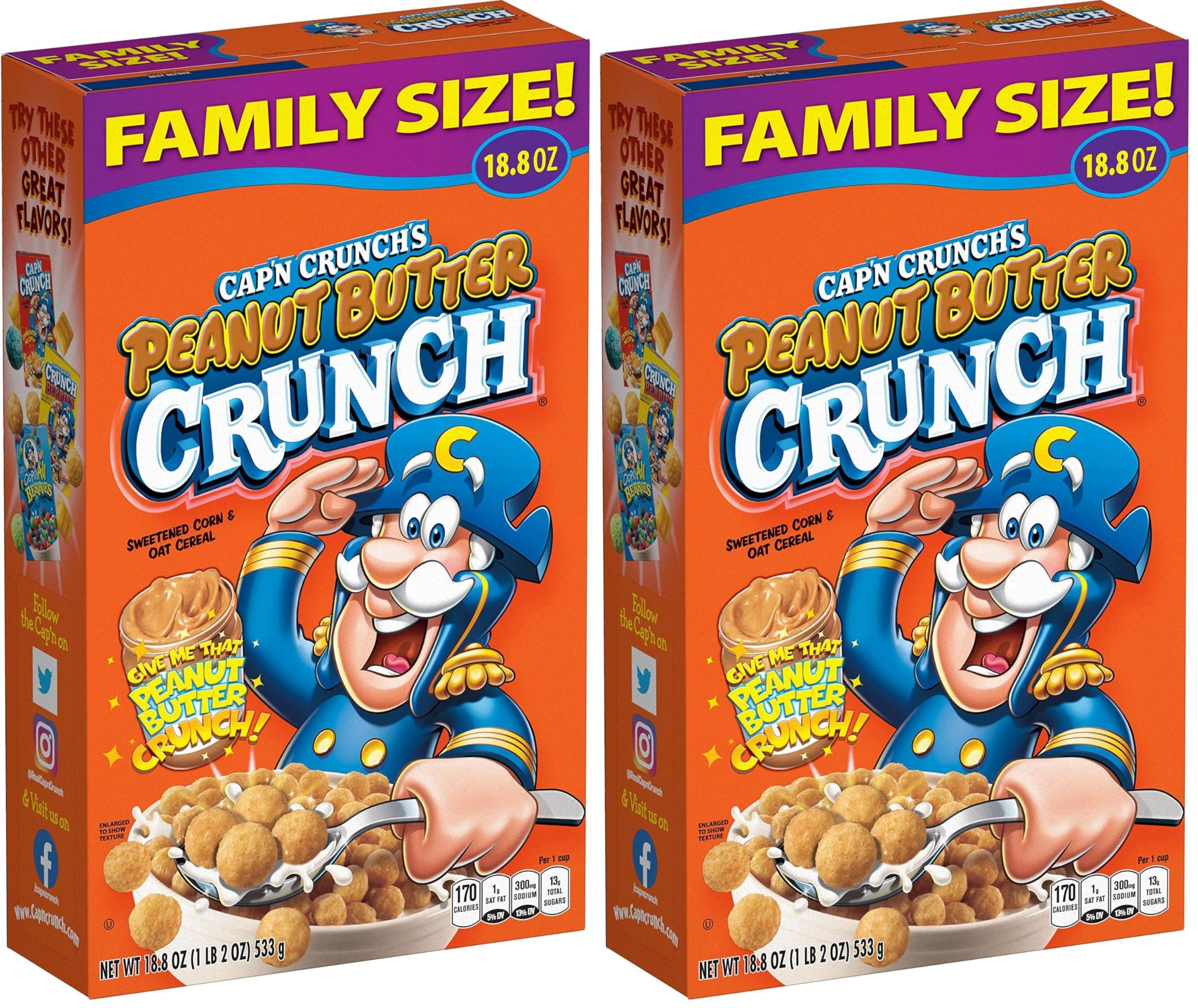 Cap\'n Crunch Cap\'n Crunch Cereal, Peanut Butter, 18.8oz Box, Packaging May Vary (Pack of 2)