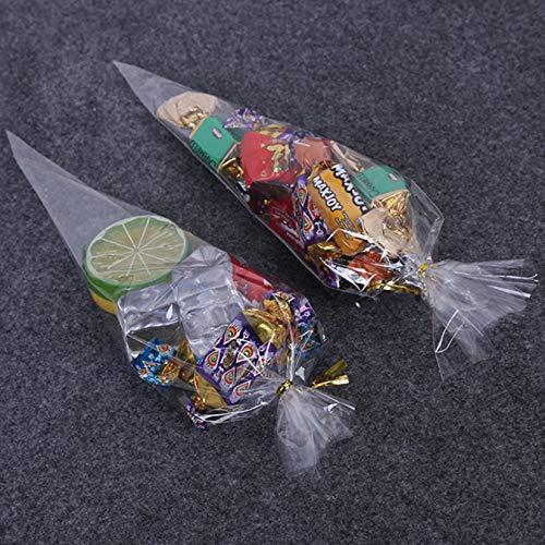 Morepack Cone Cellophane Bags,200 PCS 6.3\"x11.8\" Cello Clear Cone Shaped Treat Bags with Twist Ties, Plastic Cone Bags Triangle Bags for Popcorn Favor Candy