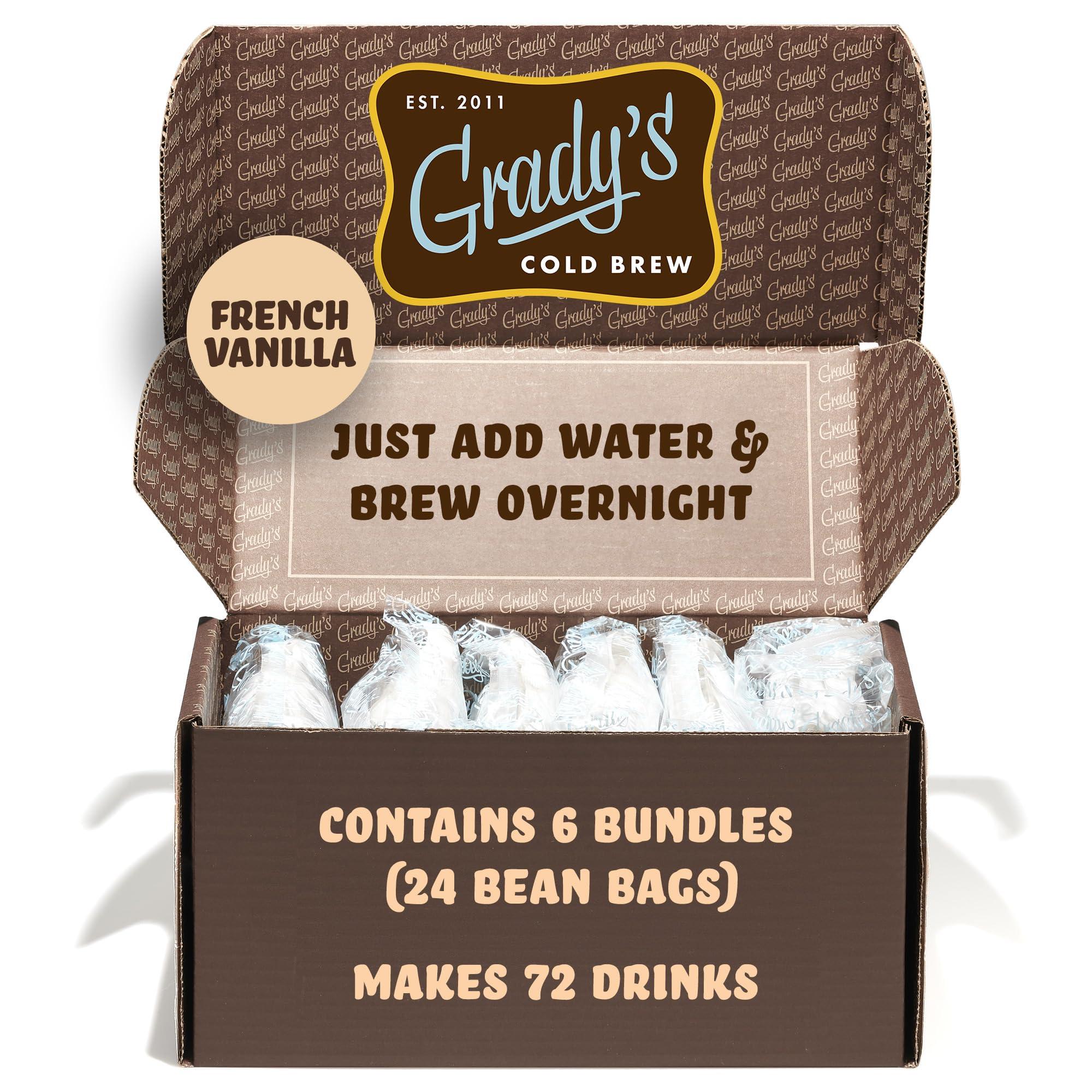 Grady's Cold Brew GRADYS COLD BREW Coffee Pouches | French Vanilla Coffee | 100% Arabica Ground Coffee & Chicory | SIX Bundles of 4 Easy-to-Brew Bean Bags | Makes 72 drinks