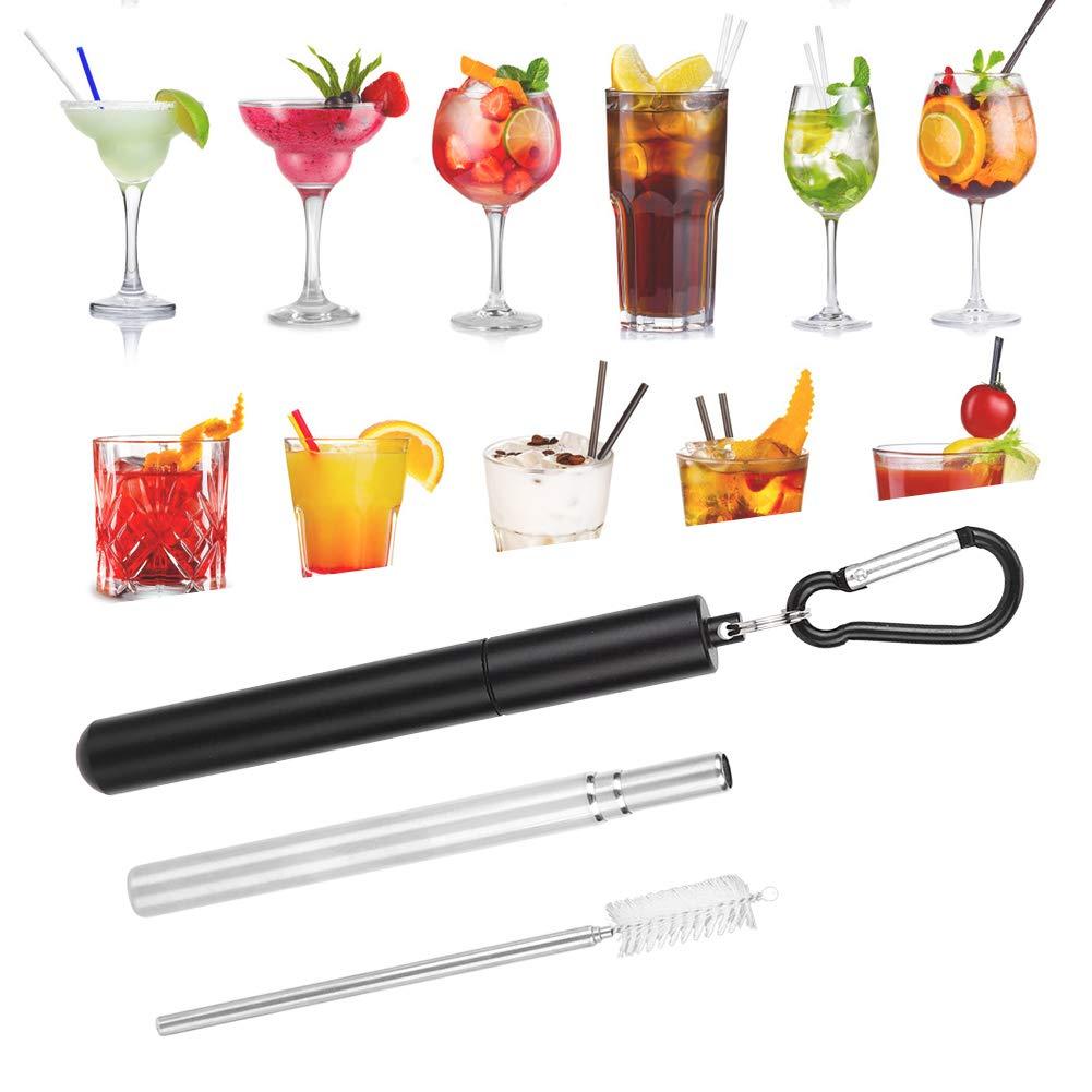 Yuecoom Collapsible Straw Travel Straw, Reusable Straws with Case Stainless Steel Straws Drinking Dishwasher Safe +Straw Cleaning Brush(Black)