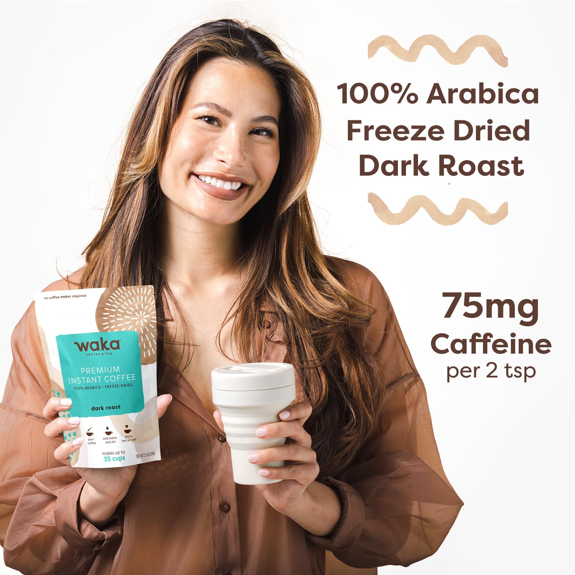 Waka Coffee Waka Instant Coffee, Dark Roast - 100% Arabica Beans, Freeze Dried Granules, No Additives - Single Serve Packets for Quick Hot and Iced Coffees (8 Individual Coffee Packets)