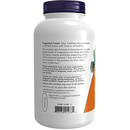 NOW NOW Supplements, Magnesium & Calcium, With Zinc and Vitamin D-3, Nerve and Bone Support*, 250 Tablets