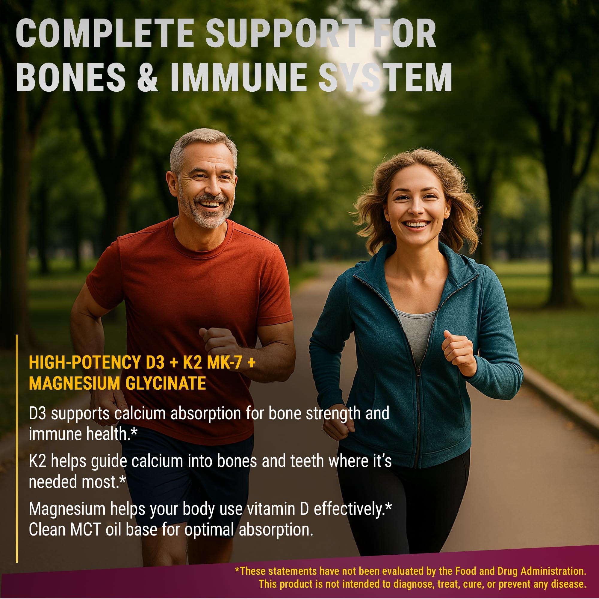 New Elements Liquid Vitamin D3 K2 10000IU with Magnesium Glycinate 5mg | VIT D3 K2 Drops for Adults | Mk7 Vitamin K2 100mcg | Vitamin D3 + K2 Supplement for Men & Women | Gluten Free | Non-GMO