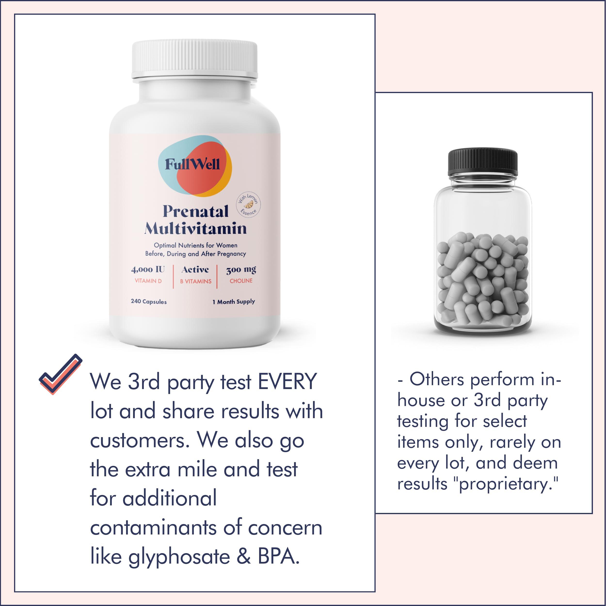 FullWell FullWell Prenatal Vitamins Lemon | choline, folate, vitamin D for fetal growth, brain development | 26 Vital Nutrients | Dietitian-formulated, OBGYN recommended, non-GMO, 3rd Party tested, 60 Servings