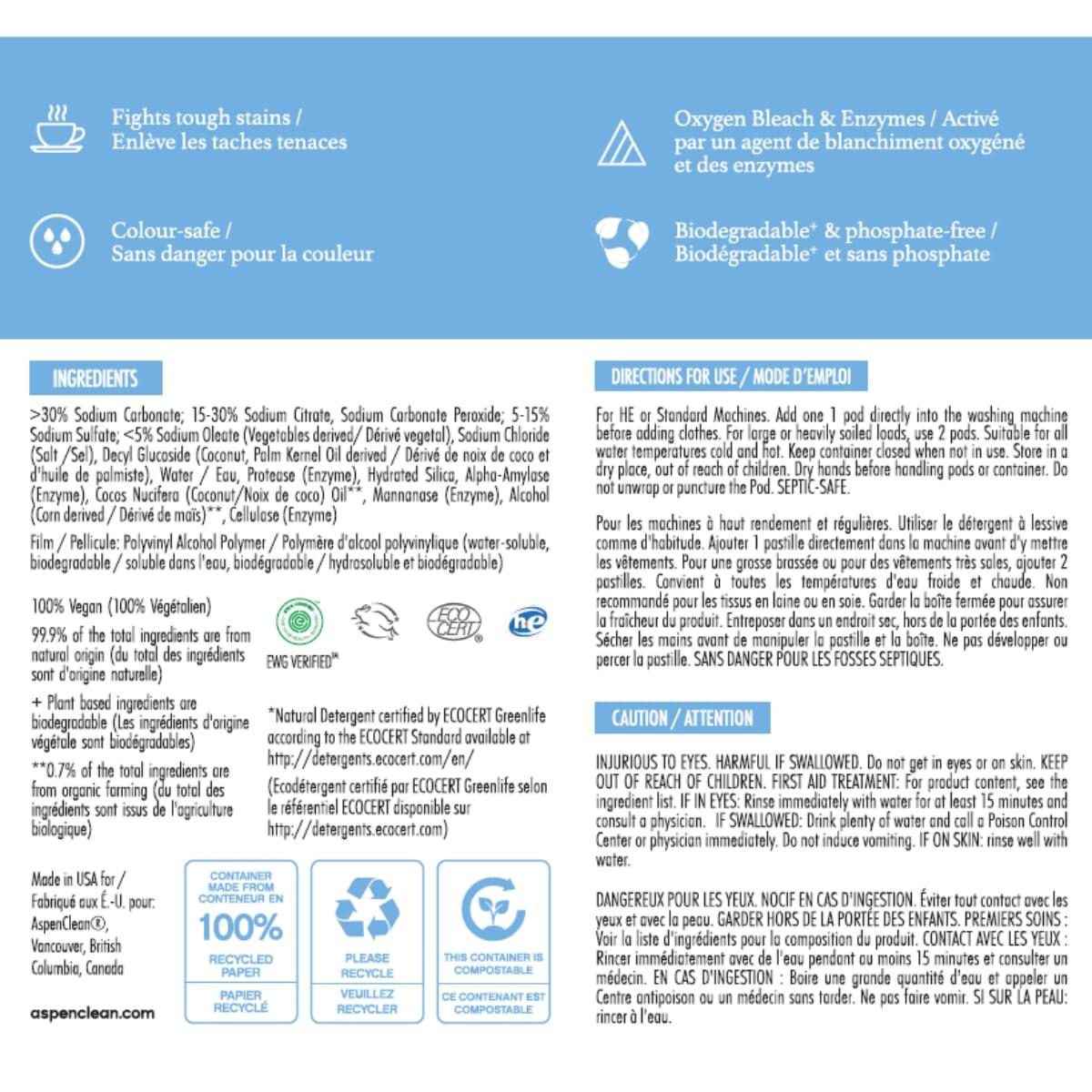 AspenClean Unscented Laundry Pods by AspenClean, New and Improved Packaging, Zero Plastic, EWG Verified™, Vegan, Hypoallergenic Natural Laundry Detergent - 36 Count