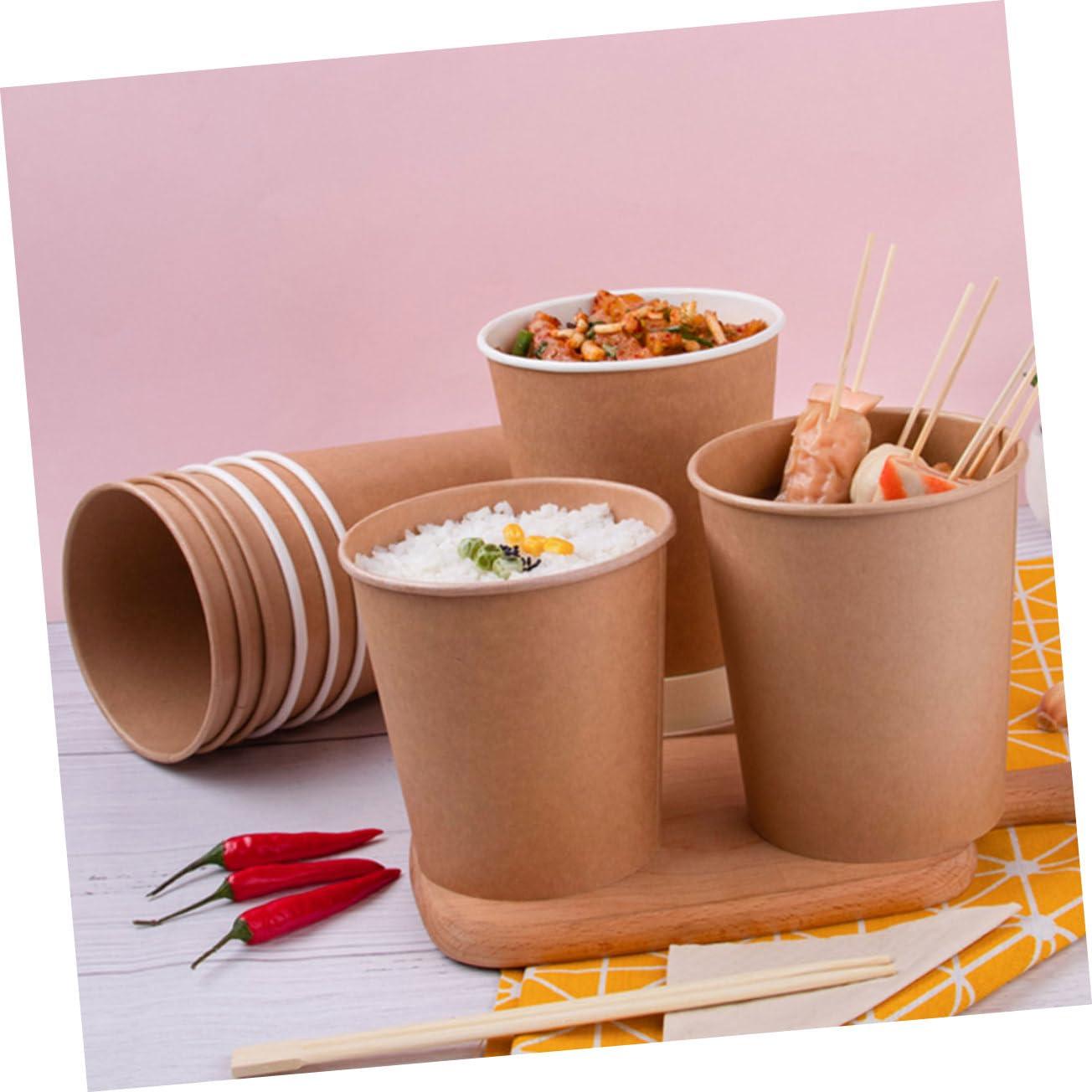 Hemoton Hemoton 25 Pack 32 oz Kraft Paper Cups with Lids- Disposable Soup Containers with Lids Ice Cream Cups with Lids- Microwavable and Freezer (25Cups& 25 Lids)