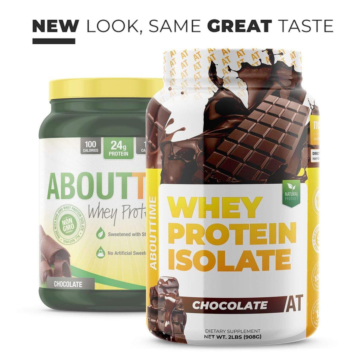 About Time About Time Whey Protein Isolate Chocolate 2lb - 25g Protein, Non-GMO, 0g Fat, 0g Sugars, No Artificial Sweeteners, 32 Servings
