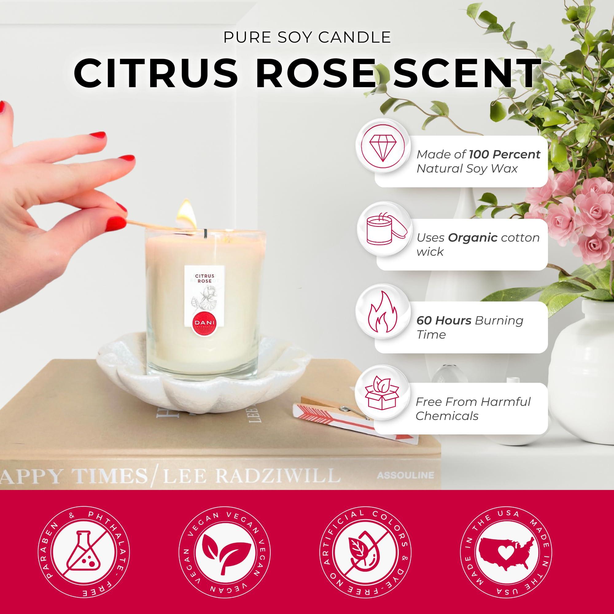 DANI DANI Naturals Scented Soy Candle - 7.5 Ounces (Citrus Rose)