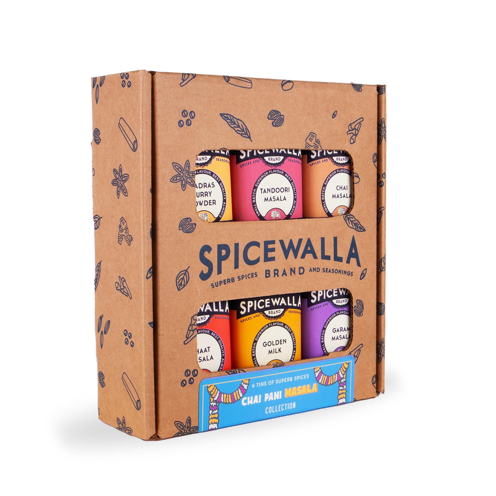 SPICEWALLA Spicewalla Masala Indian Spice 6 Pack | Chai Masala, Tandoori Masala, Garam Masala, Chaat Masala, Chai Masala, Madras Curry Powder | Non-GMO, Indian Spices Gift Set