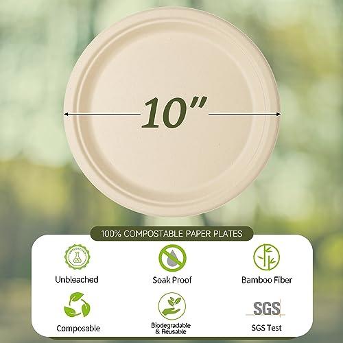FRUTLE FRUTLE Paper Plates 10 Inch Heavy Duty - Disposable Paper Plates -Composable Large Paper Plates Bulk Eco-Friendly Unbleached-Everyday Use Parties Commercial Settings 100 Count